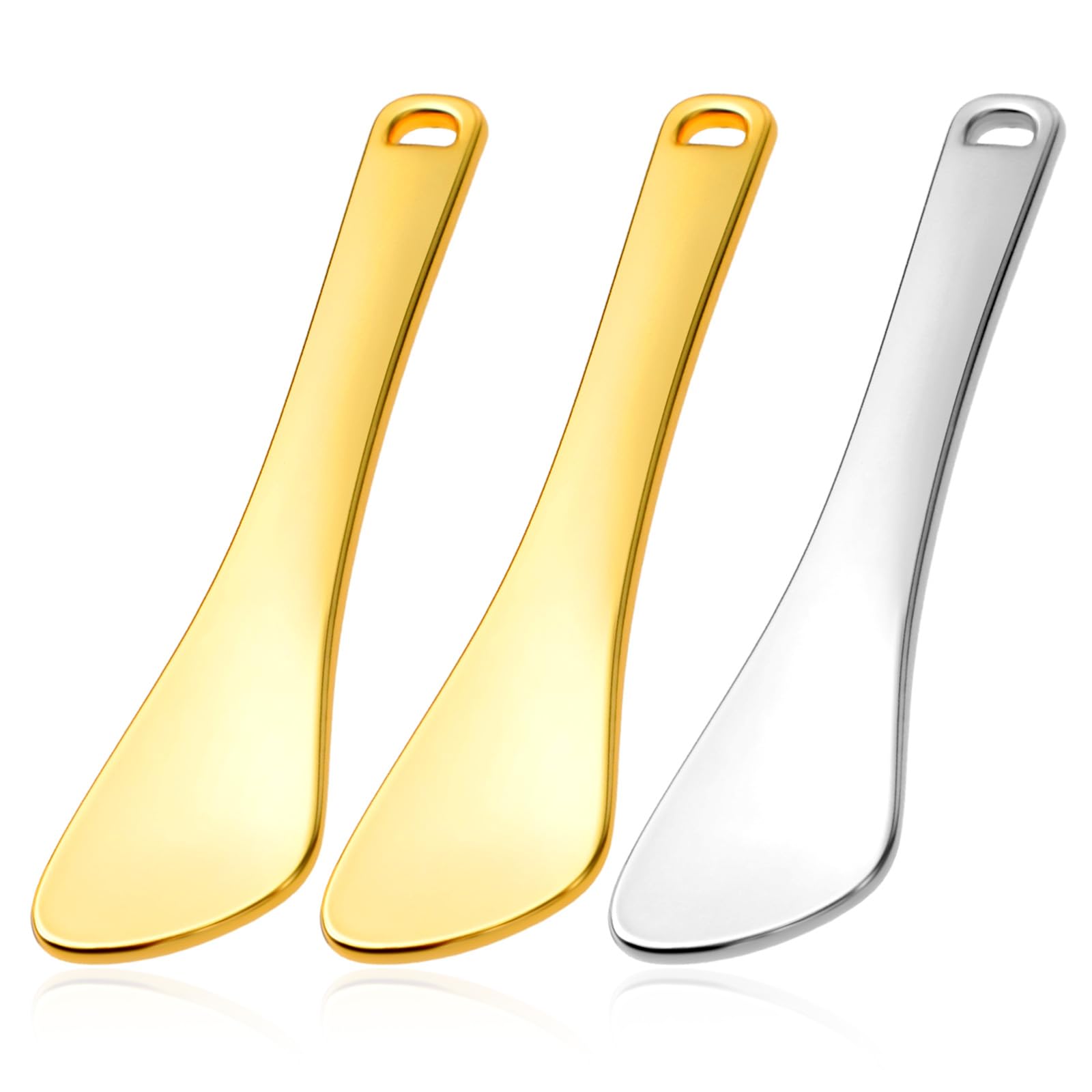 Gjinxi Metal Cosmetic Spoon 3 Pcs Mini Spoon Beauty Scoop Mask Shovel Applicator Skin Treatments Tools Reusable Tiny Shovel Gold