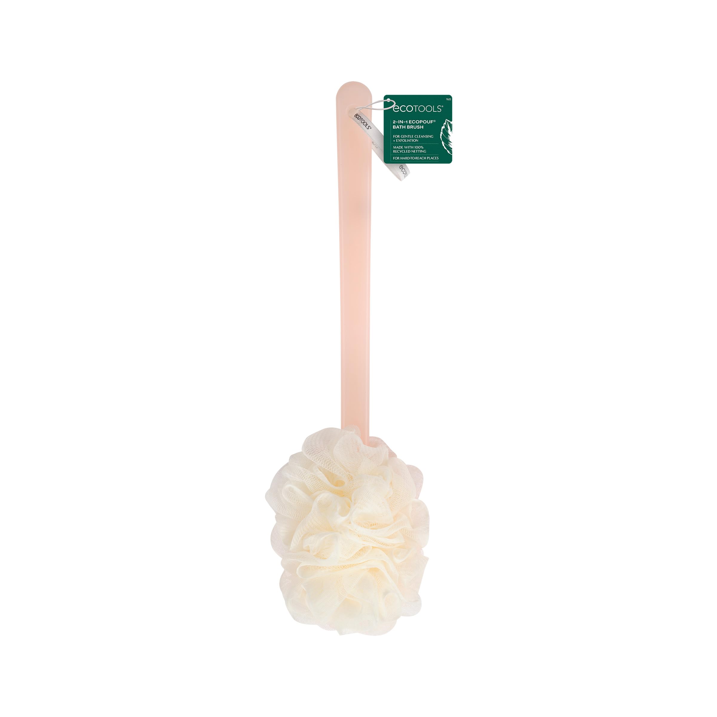 Ecotools 2-In-1 Bath Brush, Shower Loofah With Ergonomic Handle, Cleans Hard-To-Reach Areas, Cleansing & Exfoliating, Recycled N