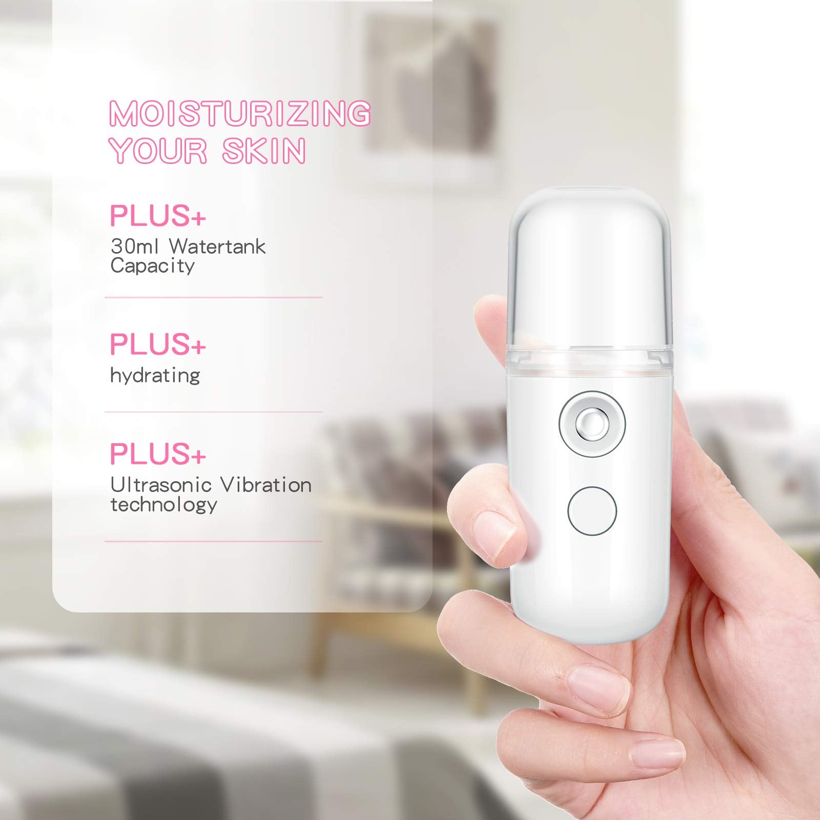 Honoson 2 Pieces Nano Facial Mister 30 ml Mini Face Humidifier Portable Facial Sprayer USB Rechargeable Handy Skin Care Machine