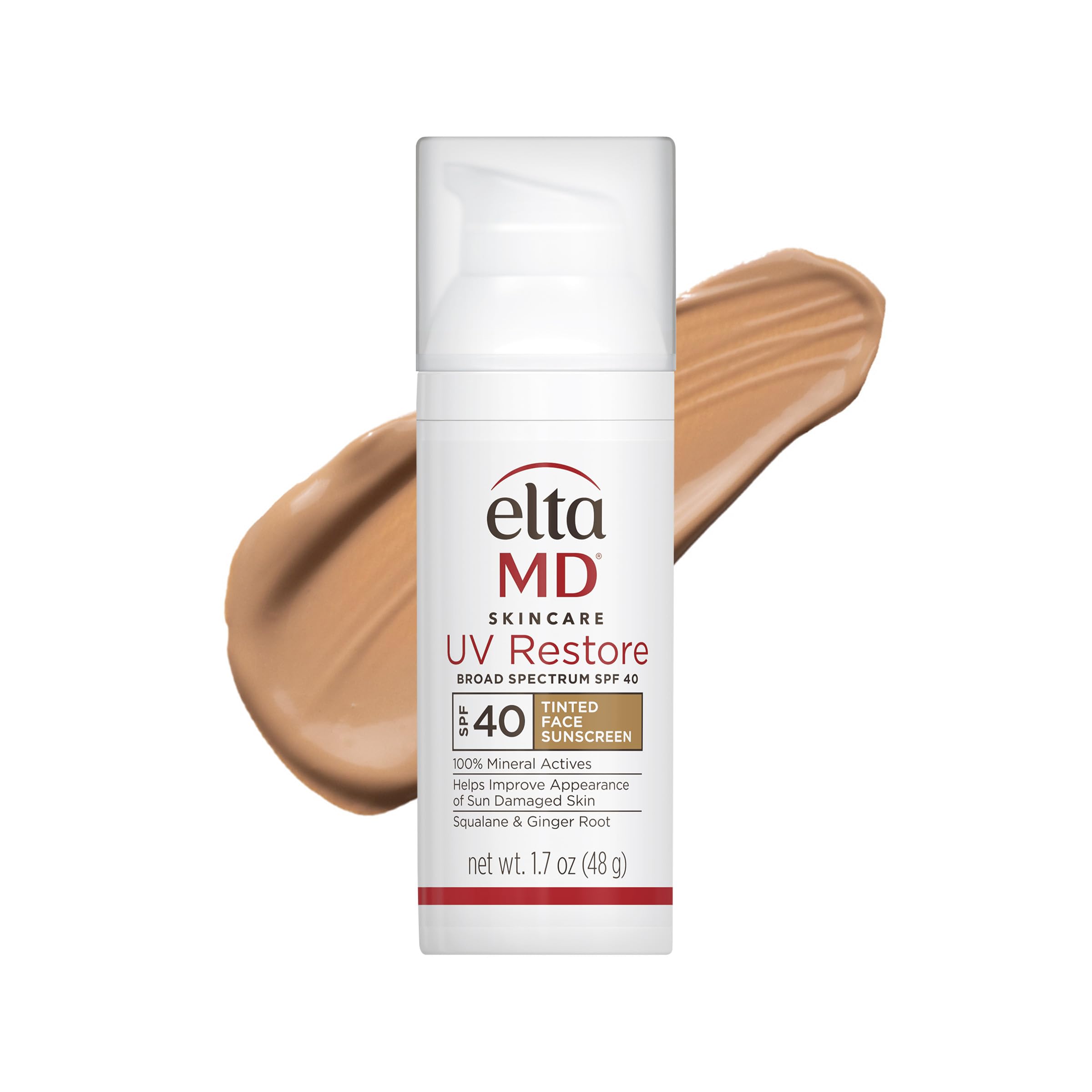 Eltamd Uv Restore Tinted Face Sunscreen, Spf 40 Tinted Mineral Sunscreen For Sun Damaged Skin Repair, Zinc Oxide Sunscreen Formu