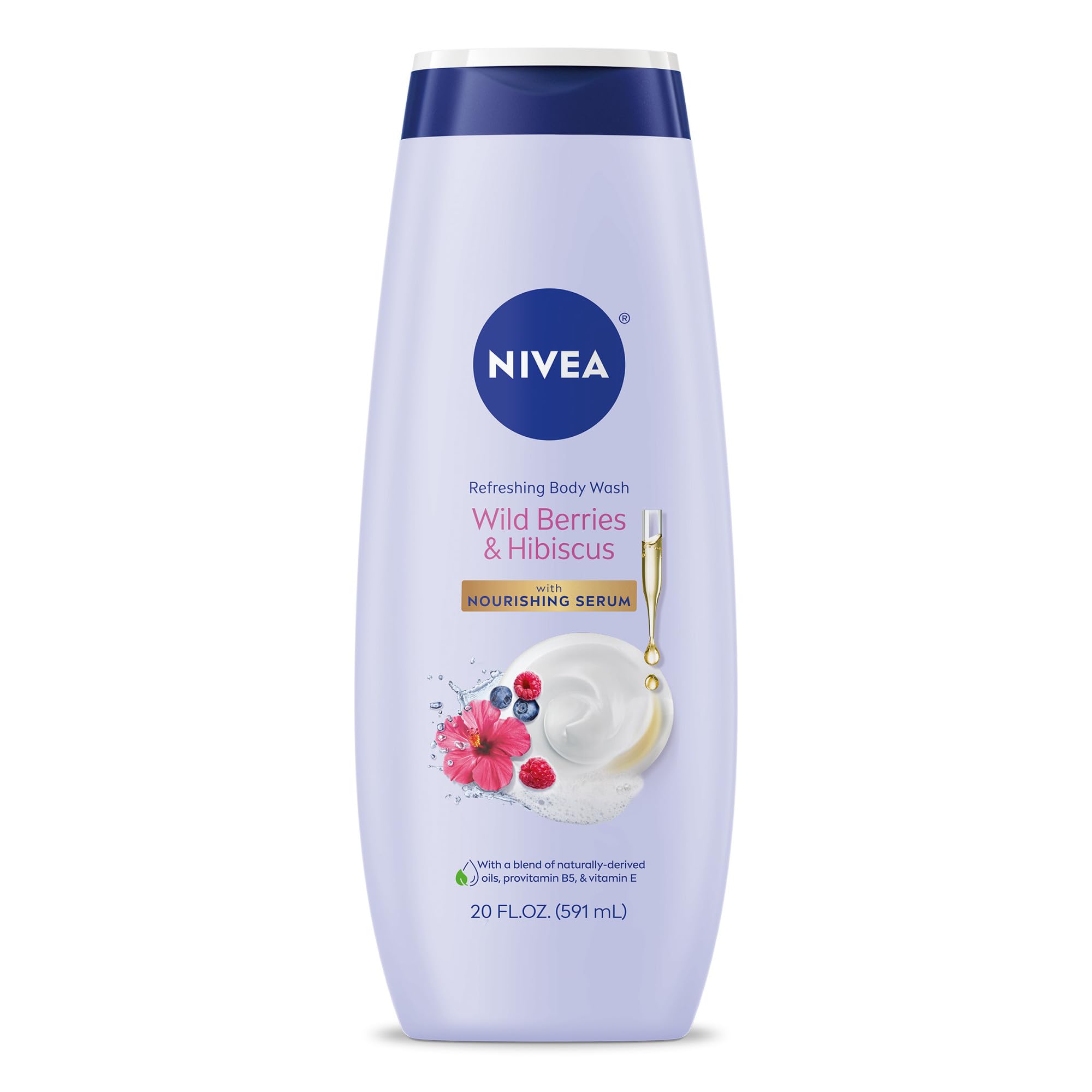 NIVEA Refreshing Wild Berries and Hibiscus Body Wash with Nourishing Serum, Scented Body Wash for Women, Enriched with Provitami