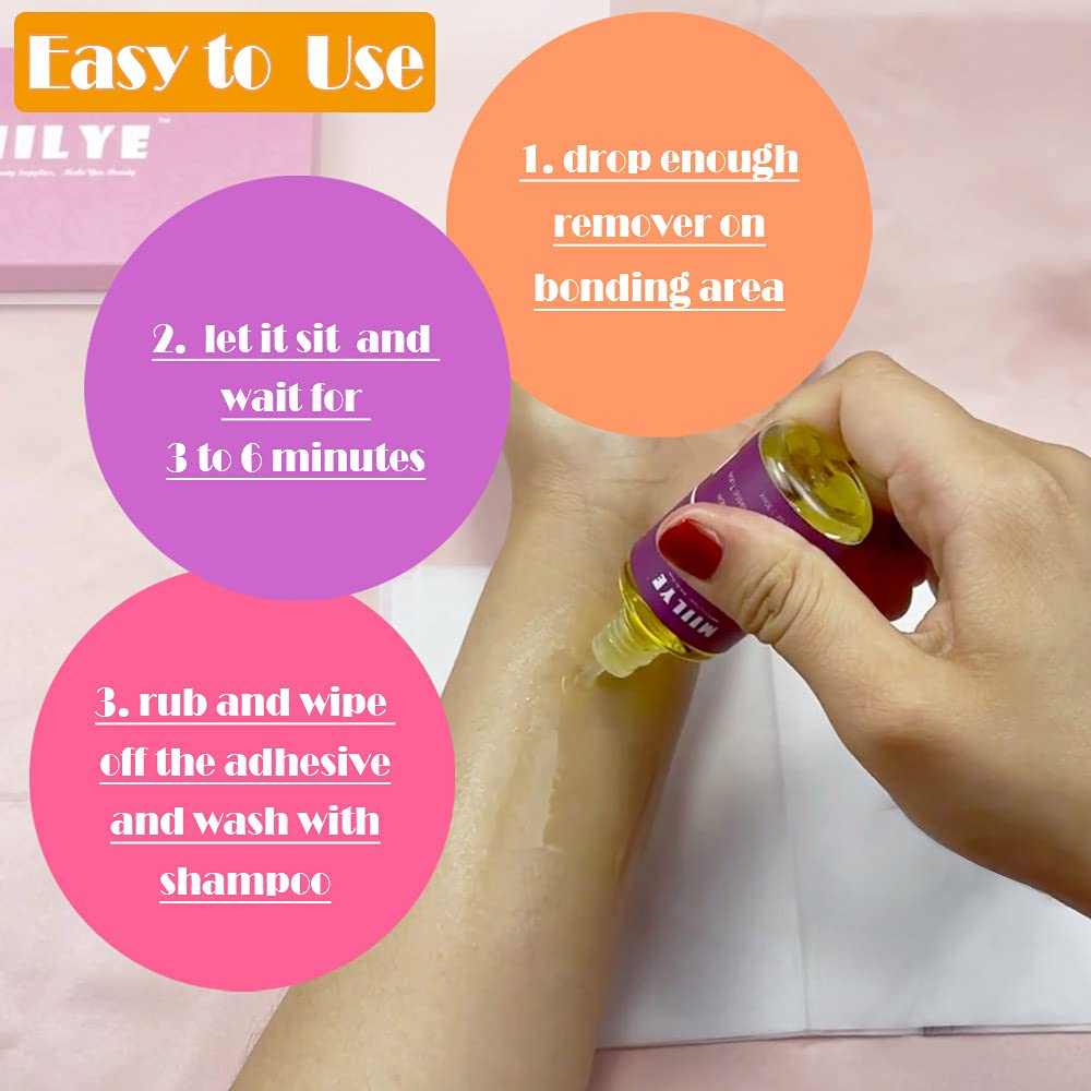 Miilye Wig Glue Remover X 2 Bottles, Tape In Hair Extensions Remover |Solvent For Adhesive Residue, Lace Front Wig |Poly Hairpie