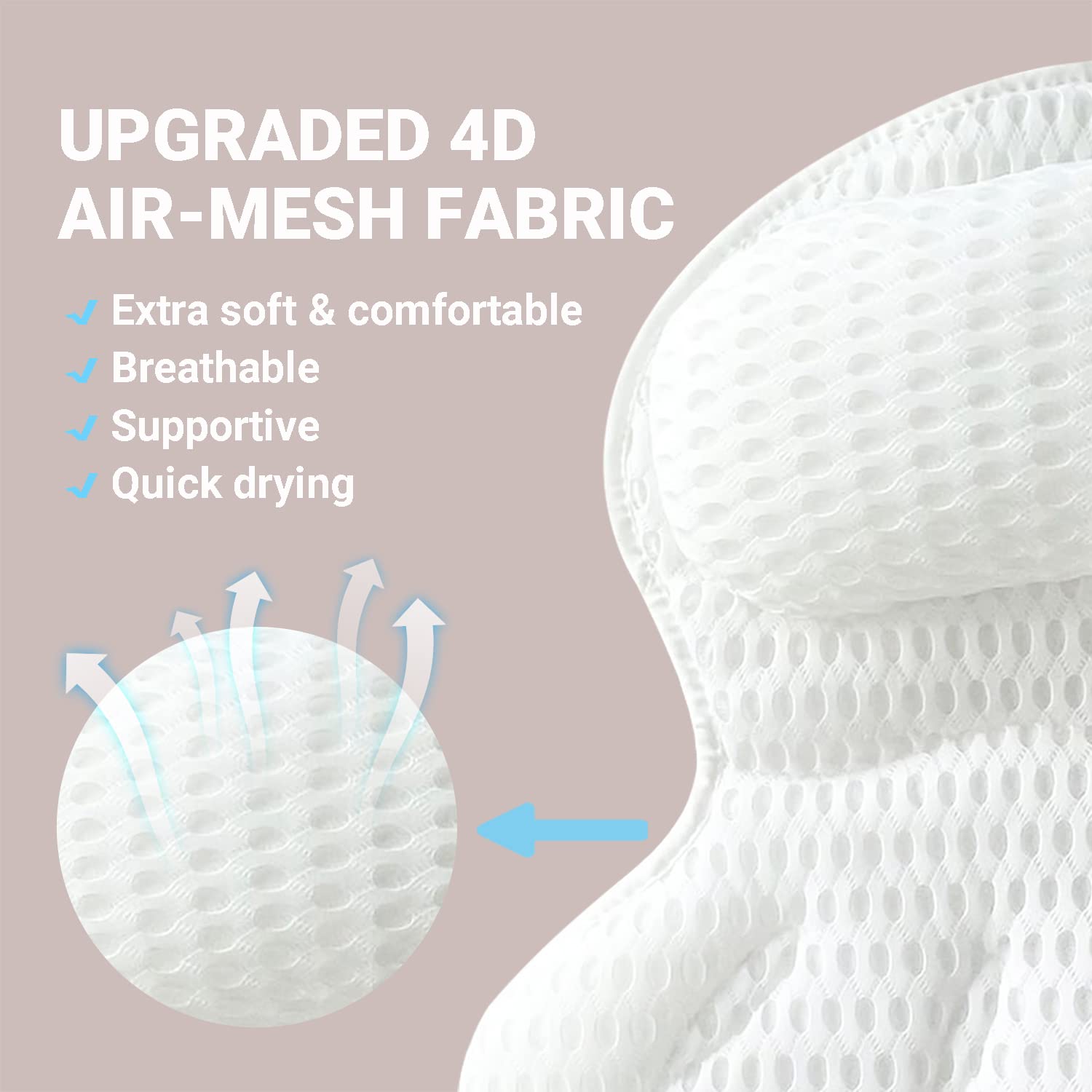 Bath Pillow Luxury Bathtub Pillow - Bath Pillows For Tub Neck And Back Support, Ergonomic Tub Pillow For Bath With 4D Air Mesh +