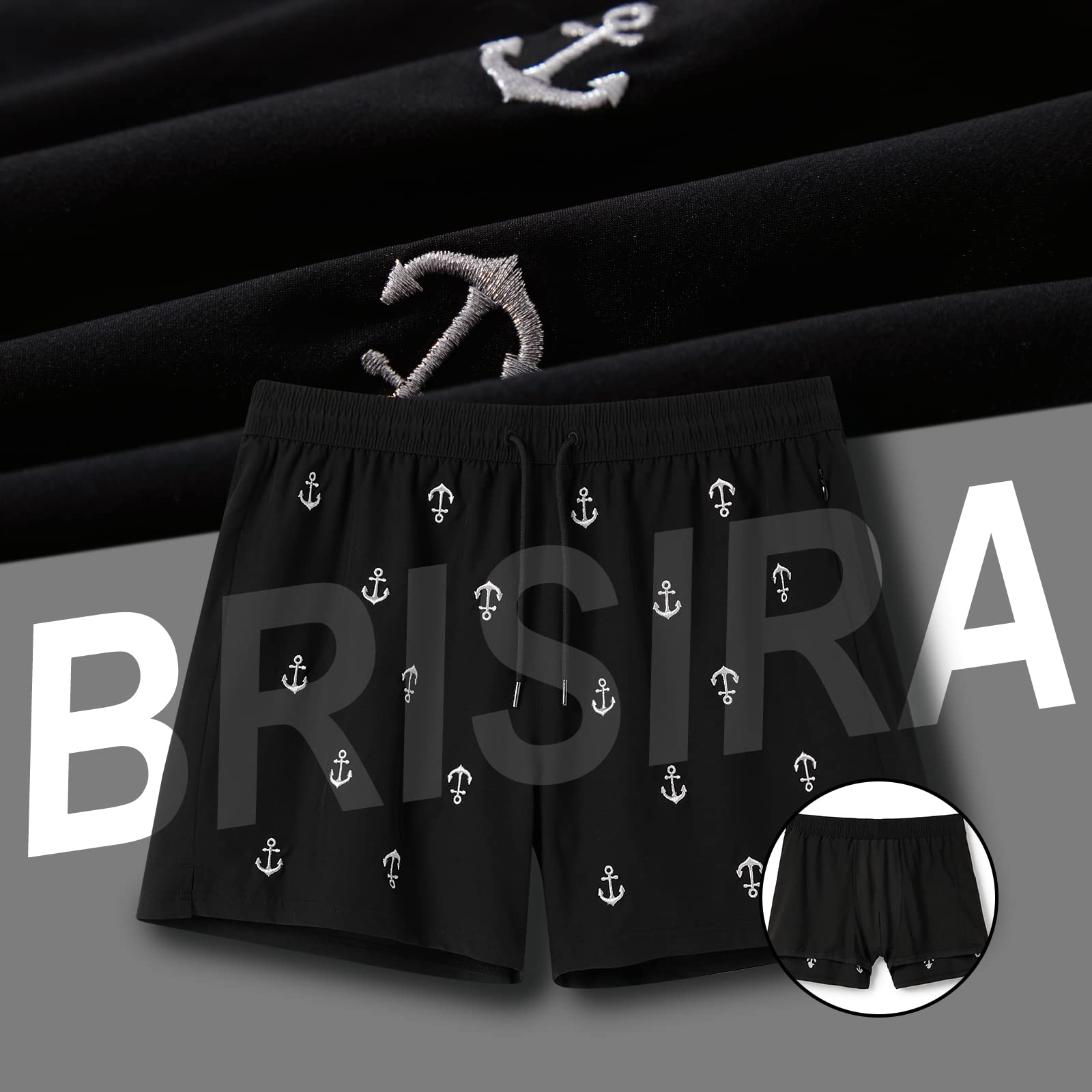 Brisira Mens Swim Trunks Quick Dry Swim Shorts 5 Inch Inseam Stretch Water Beach Shorts With Compression Liner Zipper Pocket