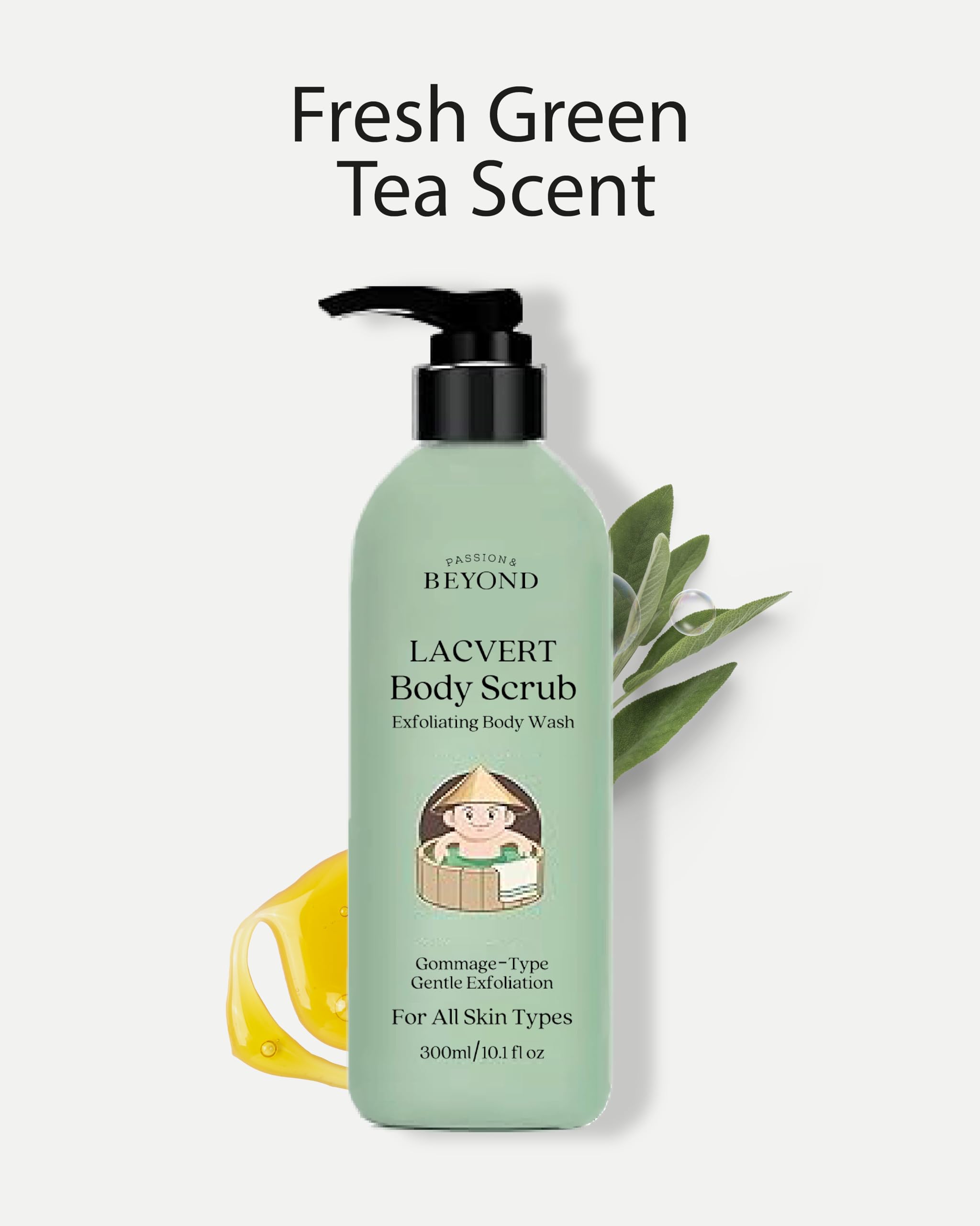 Beyond Lacvert Body Scrub Peeling Gel (Green Tea, 10.1Fl Oz) - Body Wash & Shower Gel For Gentle Exfoliation & Home Spa. Korean