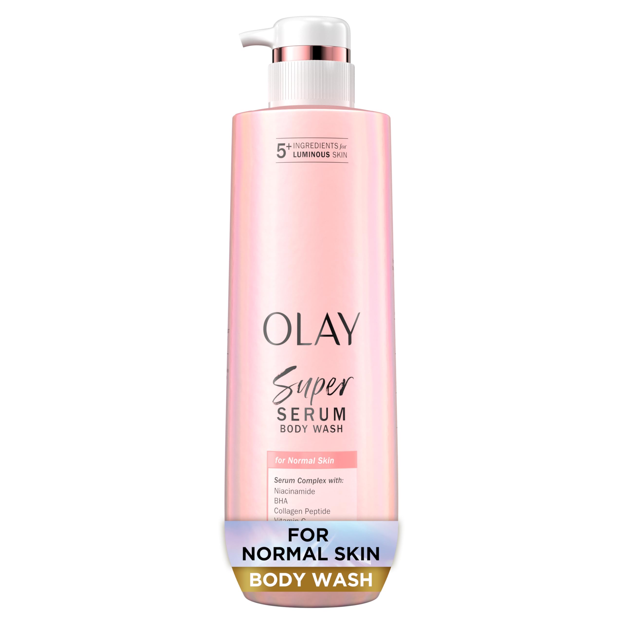 Olay Super Serum Body Wash for Normal Skin, 24hr Long Lasting Hydration, 5+ Ingredient Serum Complex for Bright Even Firm Lumino