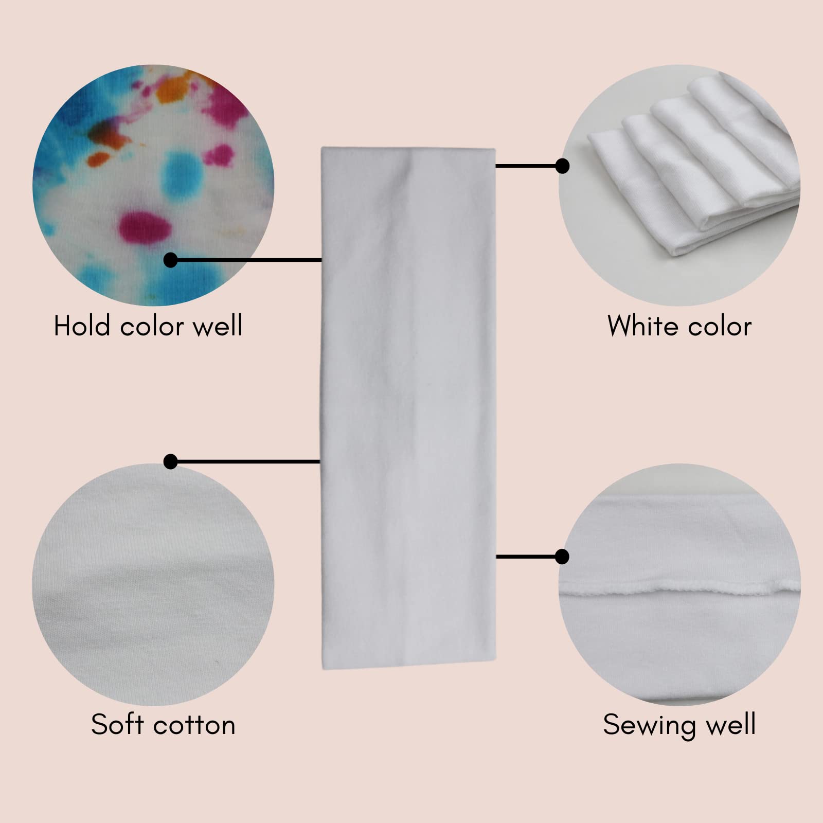 Mlmomvme 6 Pcs White Headbands For Women Hair Cotton Headband For Tie Dye Party Supplies, Non-Slip Stretchy Elastic Head Wrap Ho