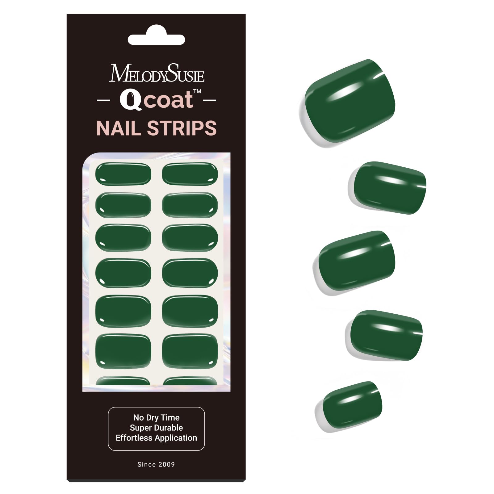 MelodySusie Qcoat Fully Cured Gel Nail Strips (Green) - UV Free Nail Polish Strips, Salon-Quality, Long Lasting Gel Nail Sticker