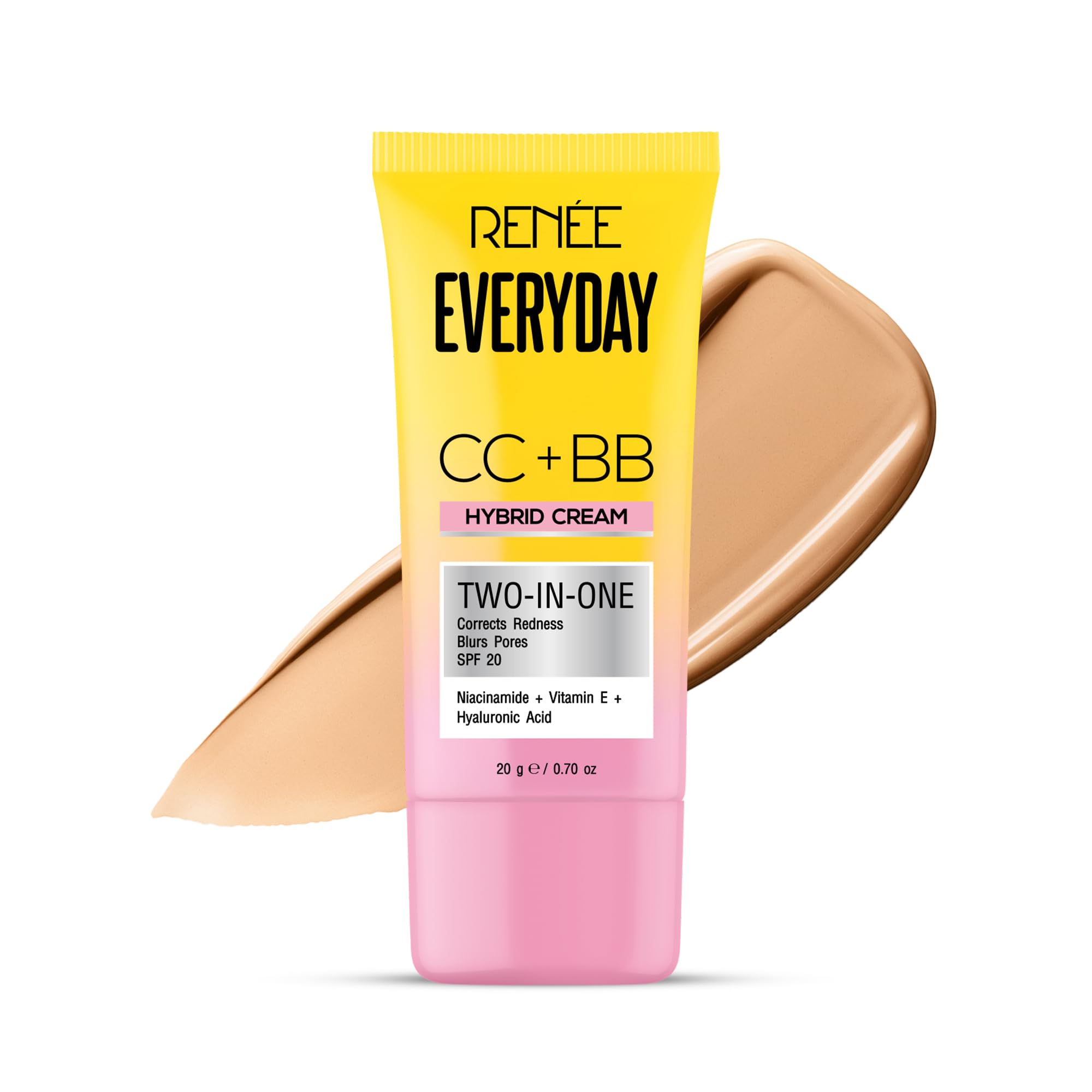 Renee Everyday Cc + Bb Hybrid Cream With Spf 20  Honey Drop | Corrects Redness, Blurs Pores, Refines Skin Tone, Hydrates Skin |