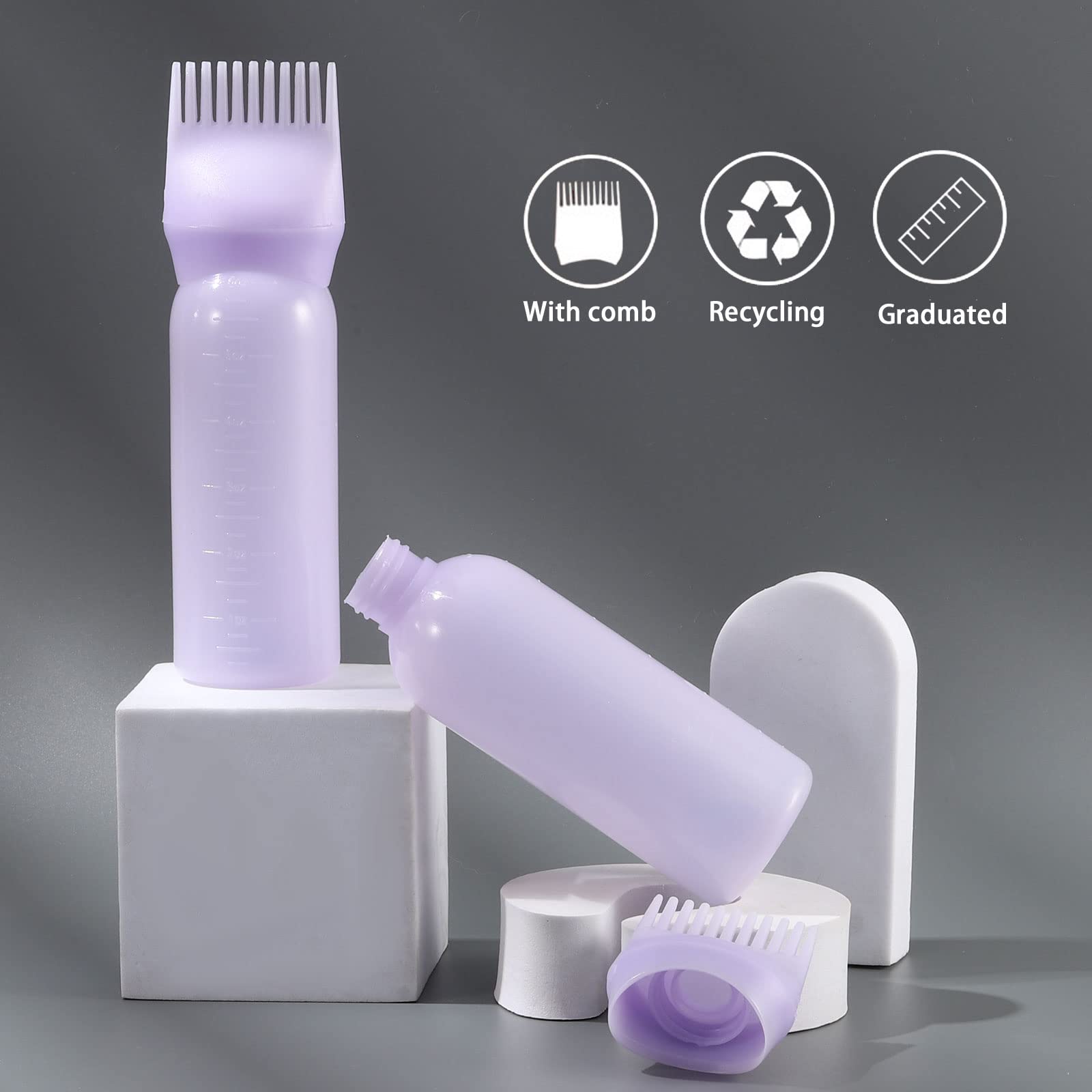 Pimoys Root Comb Applicator Bottle, 6 oz, Plastic, Purple, 2 Pack, Hair Dye Applicator with Graduated Scale, Model D3753K-11-N