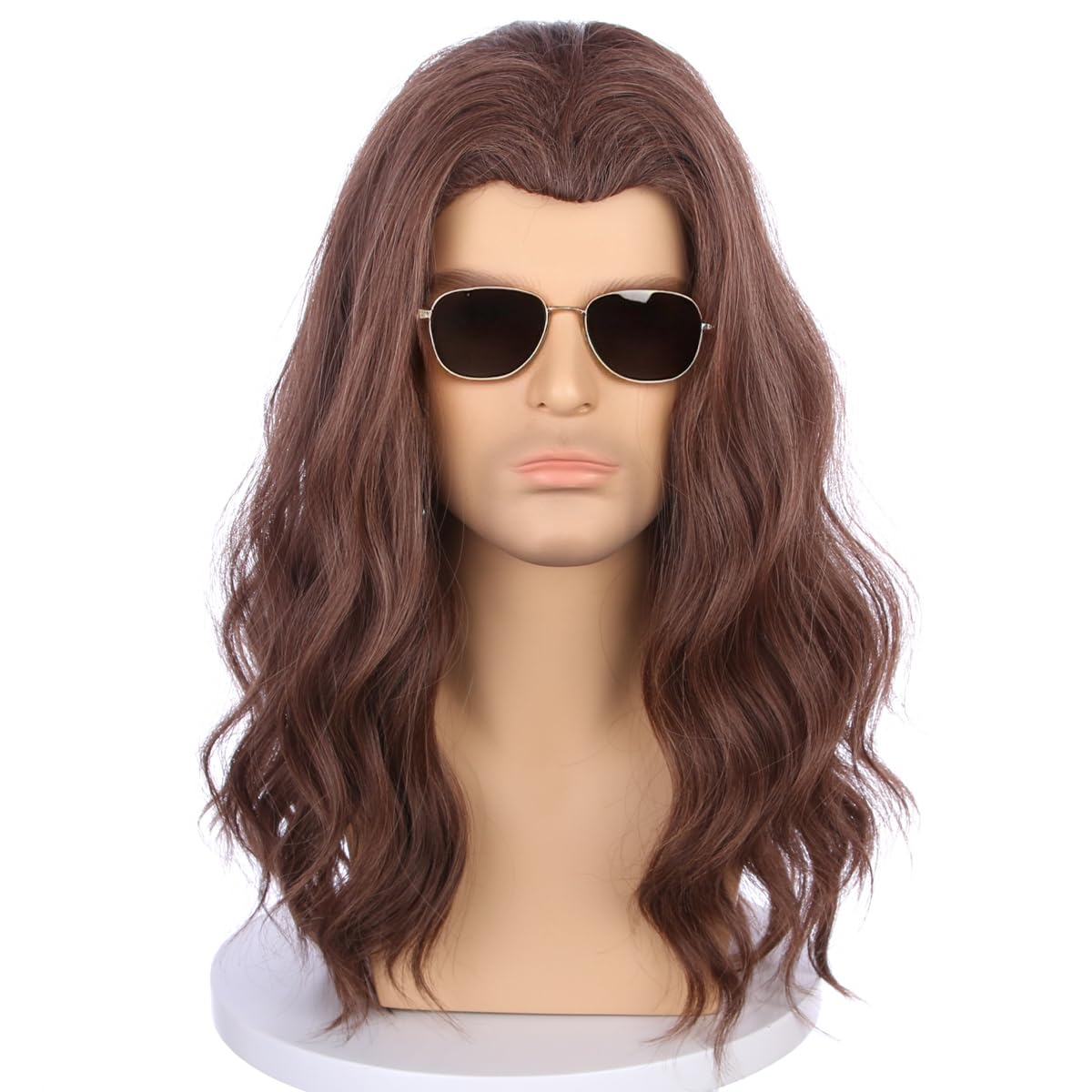 PATTNIUM Mens Light Brown Wig Long Curly Wavy Wig Middle Length Brown Mixed Blonde Hair Wig Halloween Cosplay Costume Party Wigs