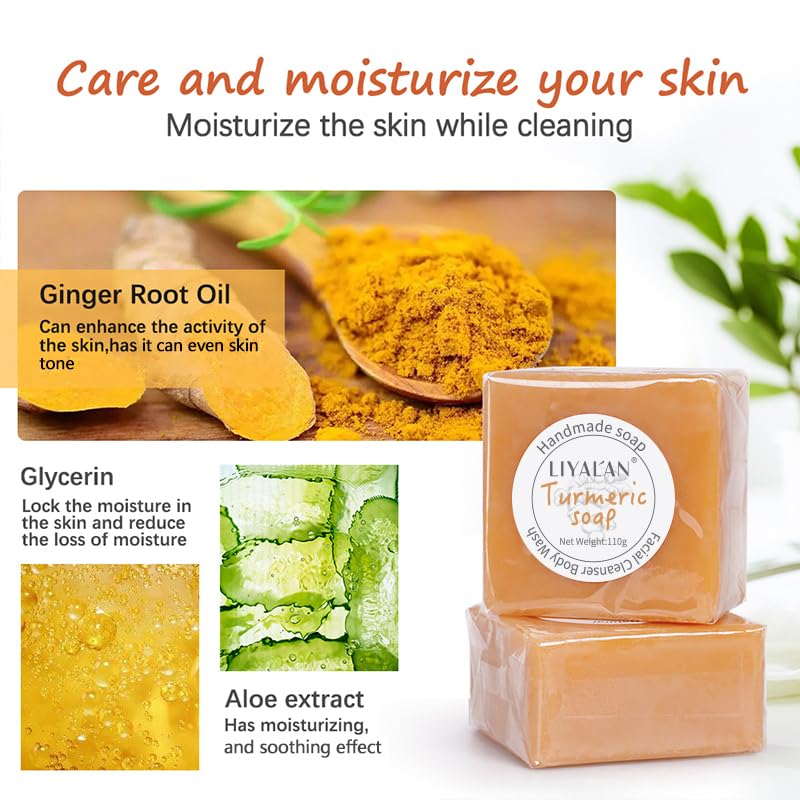 Liyalan Turmeric Soap Bar For Face & Body-Tumeric Soap,Acne, Dark Spots, Hyperpigmentation, Smooth Skin,Cleansing Natural Handma
