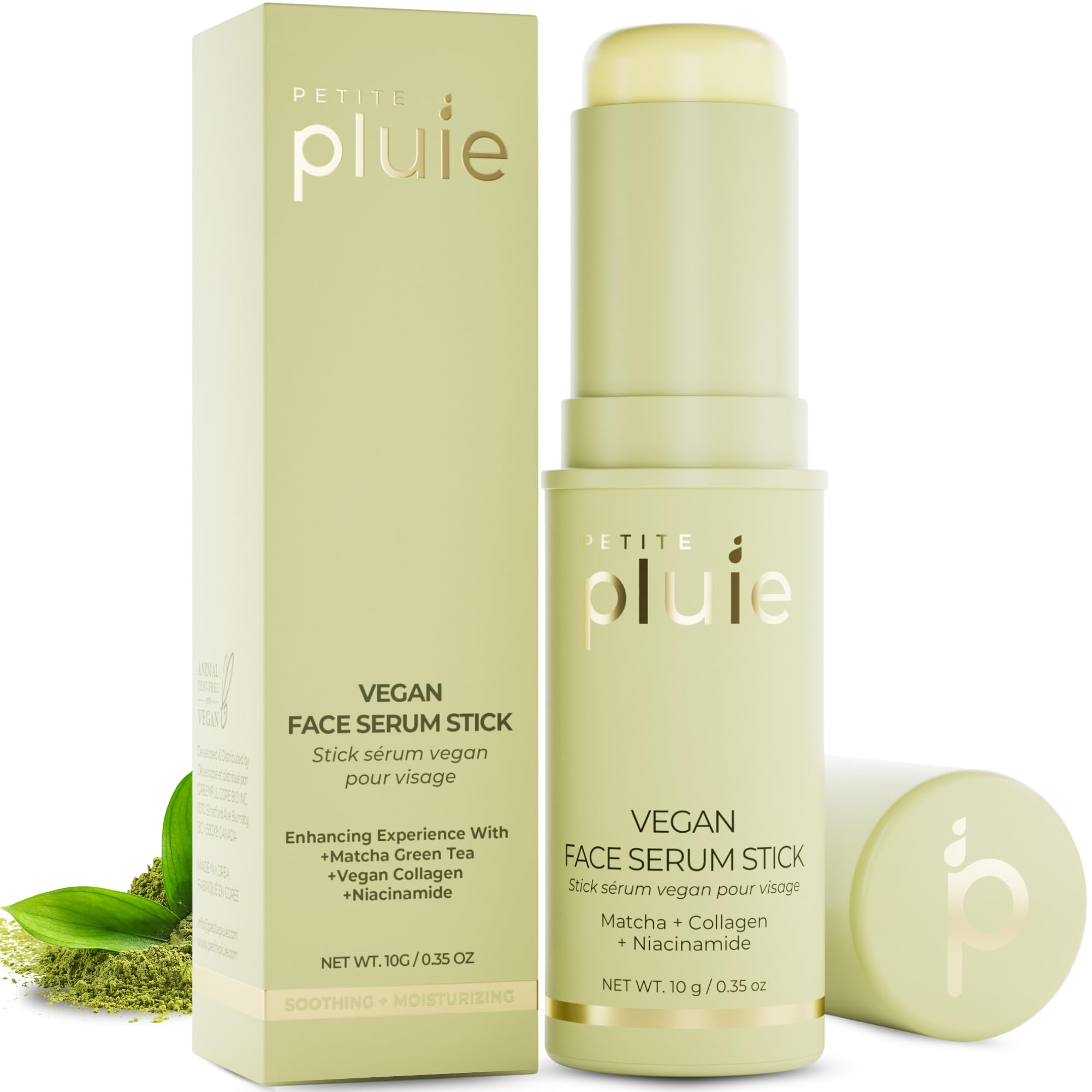 Petite Pluie Vegan Face Serum Stick (0.35 Oz) With Green Tea, Collagen, And Niacinamide For Anti-Aging & Moisturizing Balm Stick