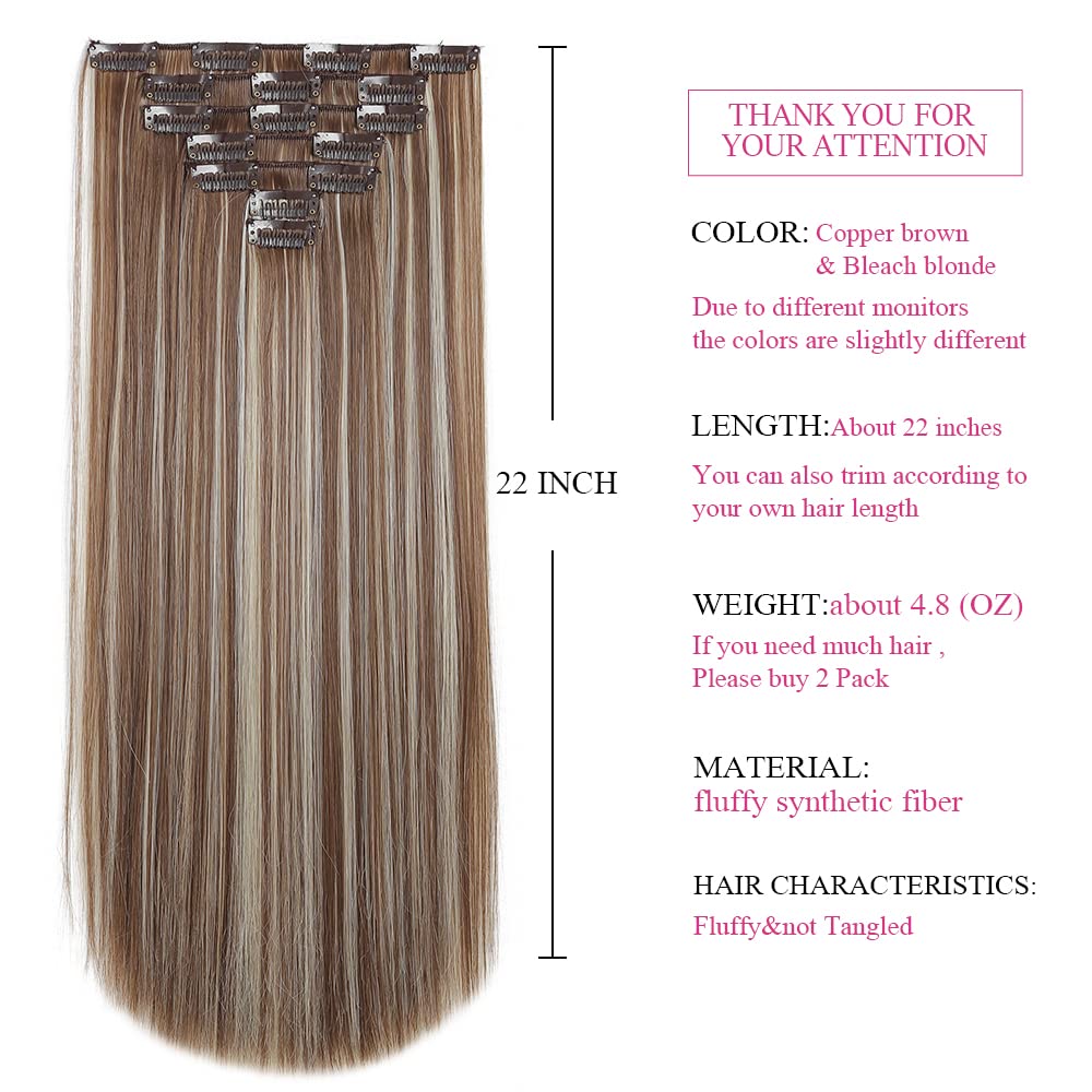 SYXLCYGG Brown Hair Extensions Synthetic Girl Hair Extension Clip In 22'' Straight Cheap Hair Piece Women Natural Fluffy&Not Tan