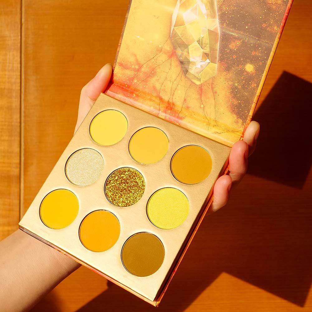 Docolor Eyeshadow Palette 9 Colors Yellow Eyeshadow Gemstone Shadow Palette Highly Pigmented Mattes Shimmers Naked Smokey Glitte