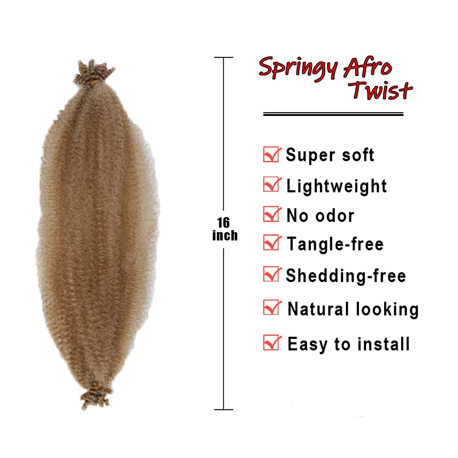 8 Packs Springy Afro Twist Hair 16 inch 27# Pre-Separated Kinky Marley Twist Braiding Hair Soft Synthetic Crochet for Distressed
