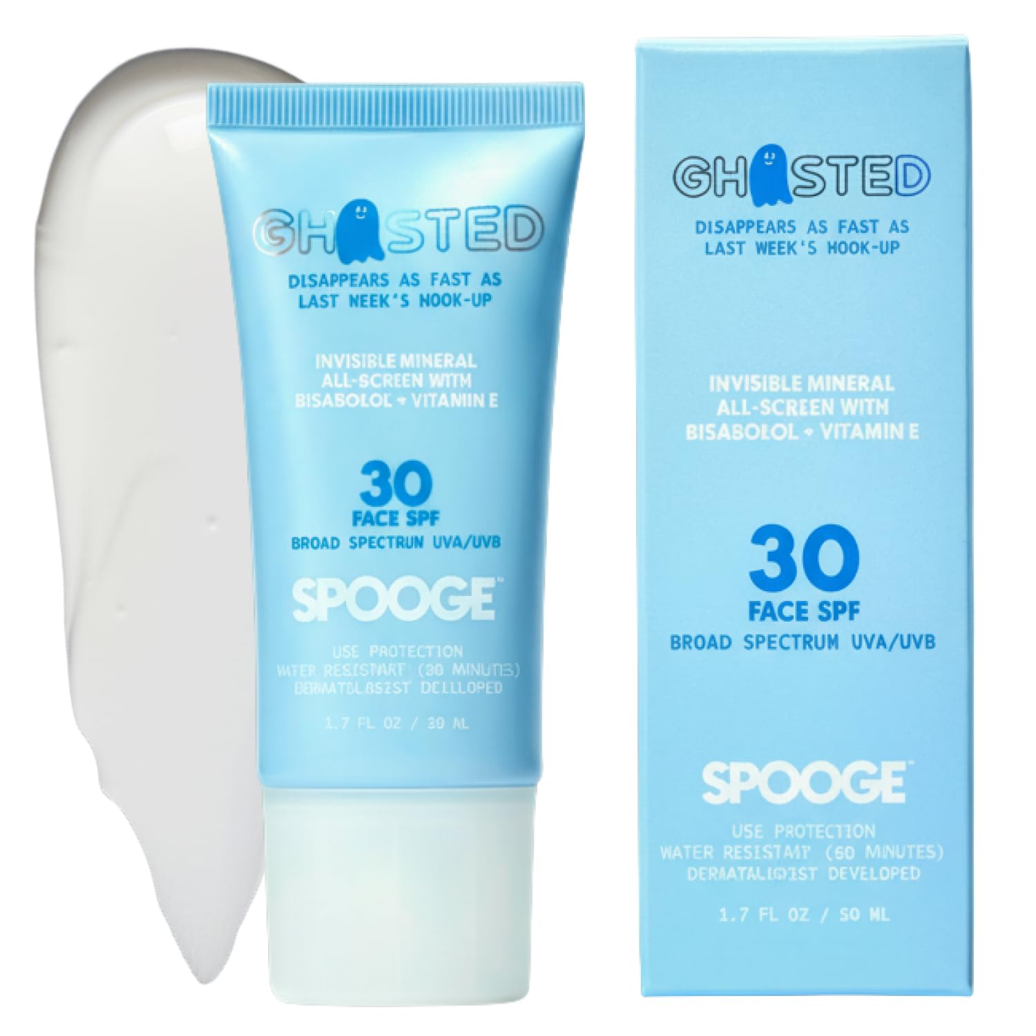 Spooge Ghosted | Mineral Sunscreen SPF 30 | Oil-Free Non Toxic Sun Care | Zinc Oxide Sunscreen | Water Resistant | Bisabolol Inf