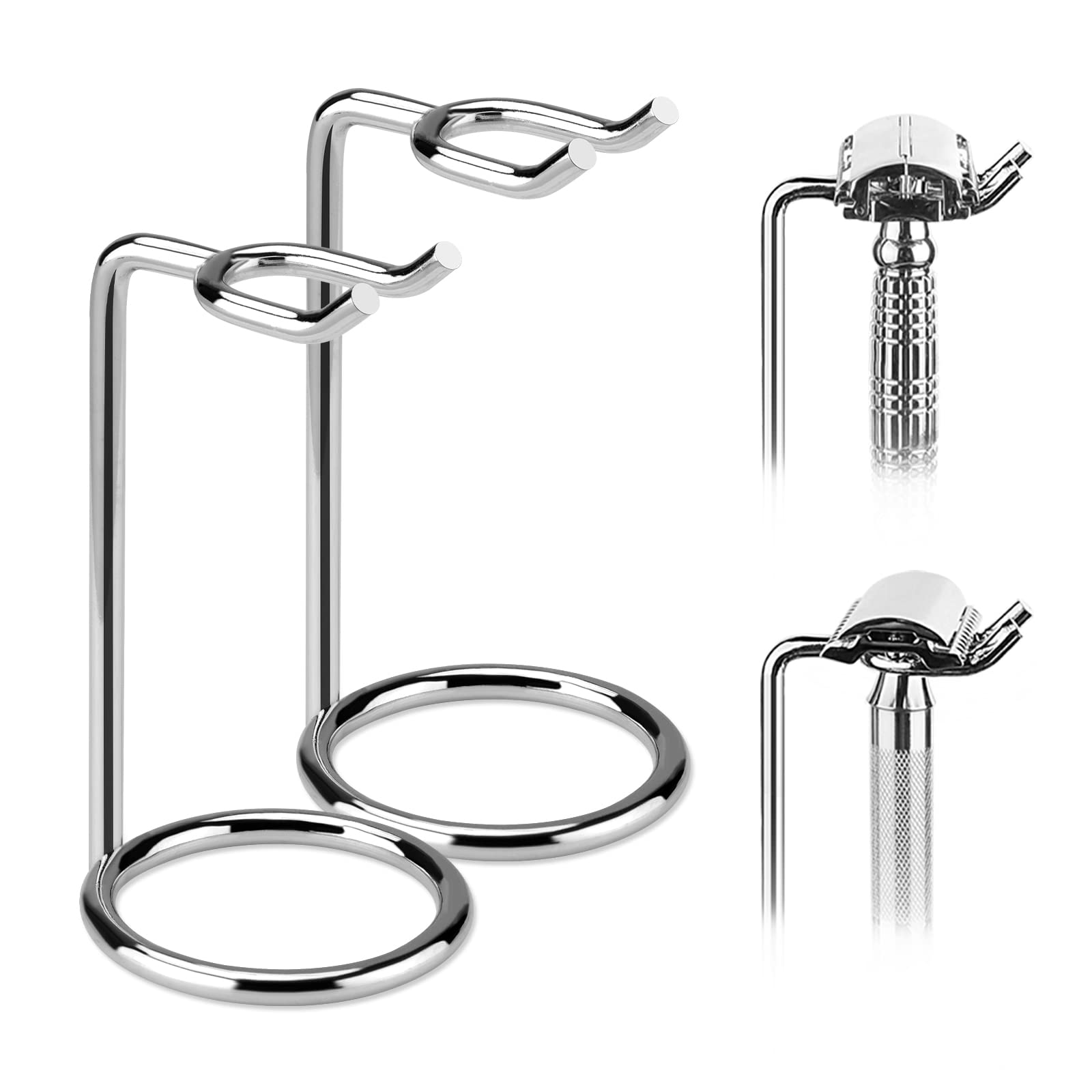 Linkidea 2 Pack Stainless Steel Safety Razor Stand, Brush Shaving Holder, Deluxe Men's Shaving Holder Base, Brush and Razor Hold