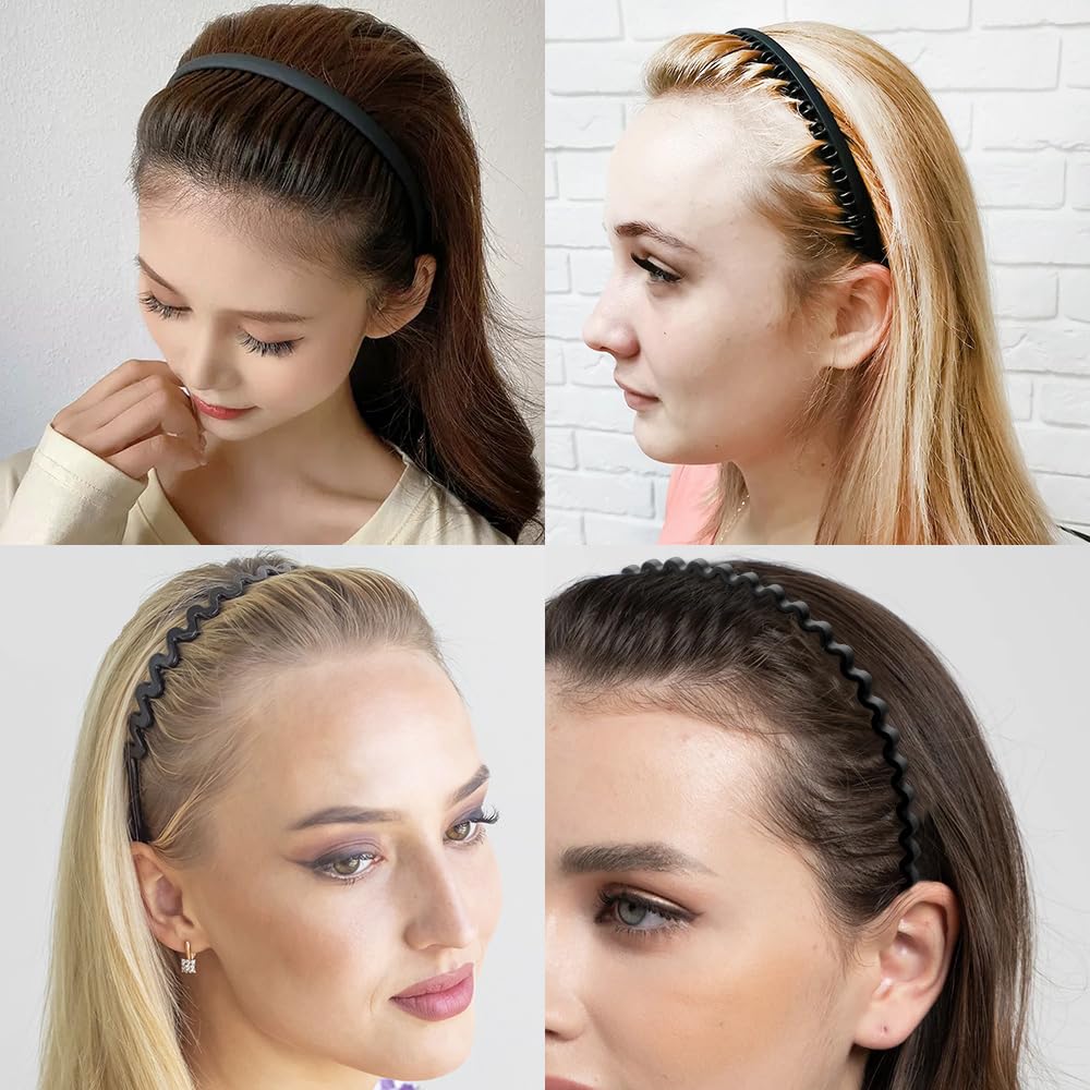TOBATOBA 9Pcs Black Plastic Headbands, Hairbands for Women's Hair, Thin Headbands Comb Hair Accessories for Women Girls