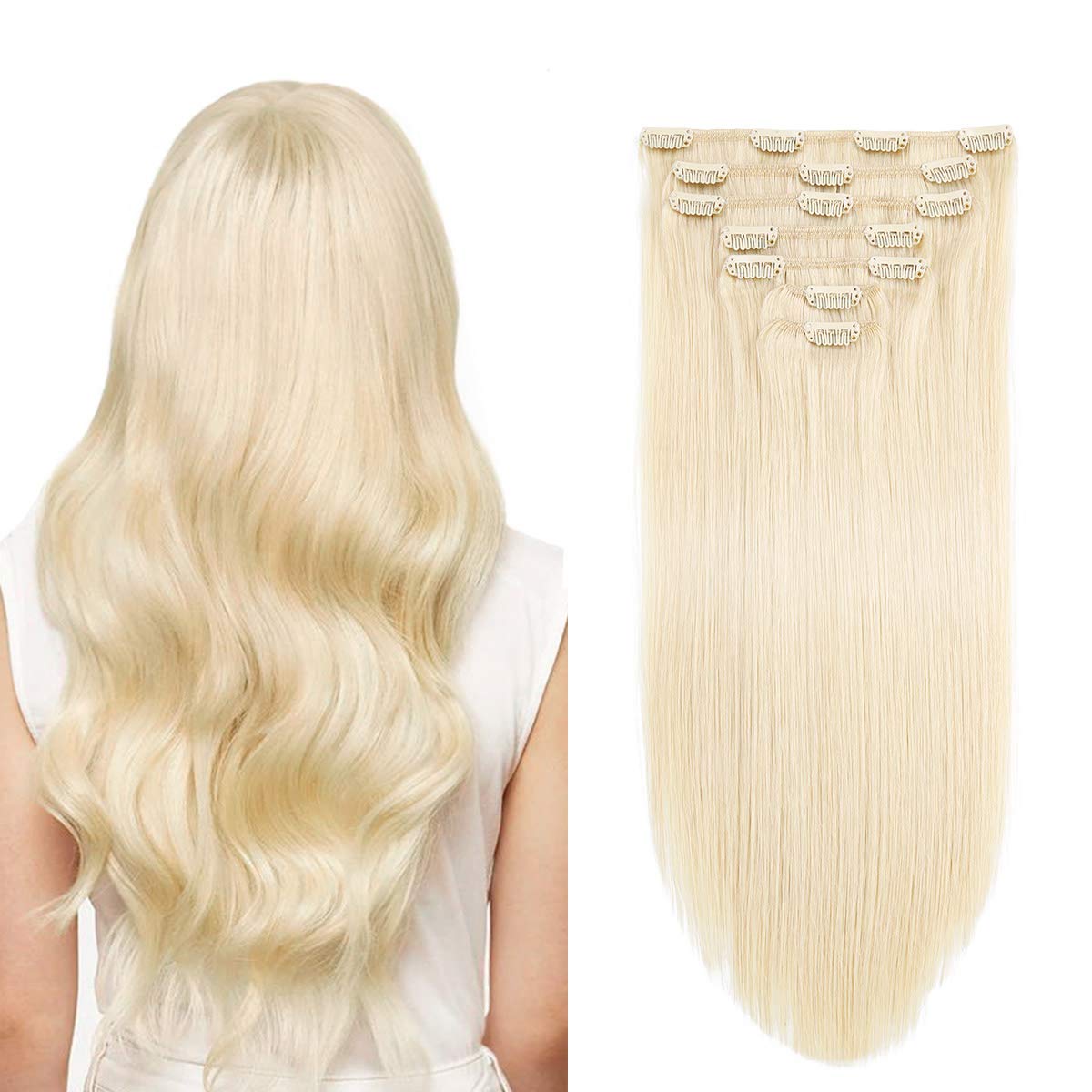 SUYYA Clip in Hair Extensions Real Human Hair,Bleach Blonde Clip in Hair Extensions Straight Hair Extensions Clip ins Double Wef