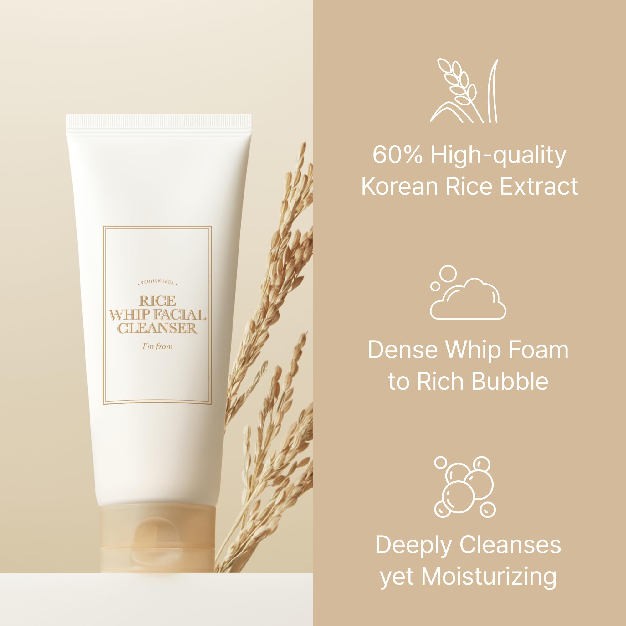 I'M From Rice Whip Facial Cleanser Set, 3 Pcs Gift, Travel Kit With Rice Face Wash 5.07 Fl Oz & 1.01 Fl Oz & Rice Toner 1.01 Fl
