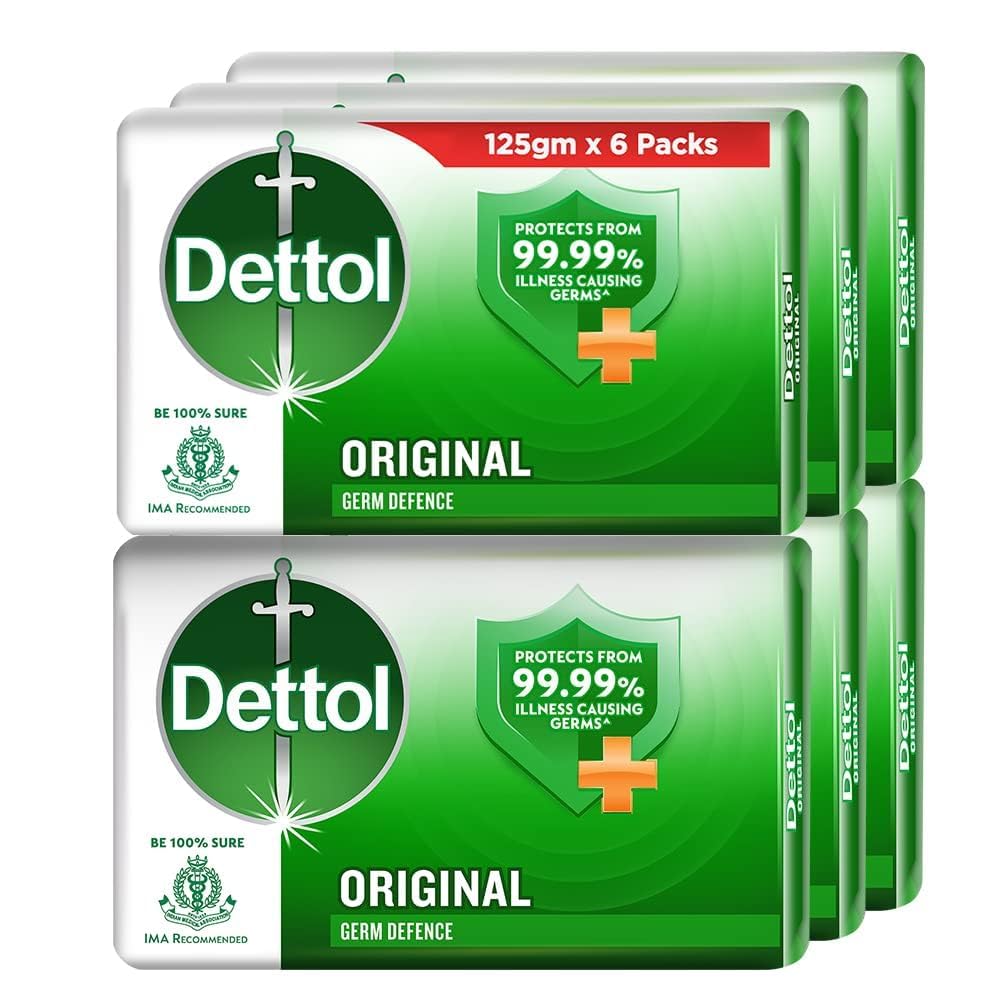 Dettol Original Bar Soap, 150g Each, Pack of 6 - Antibacterial Cleanliness for Daily Use