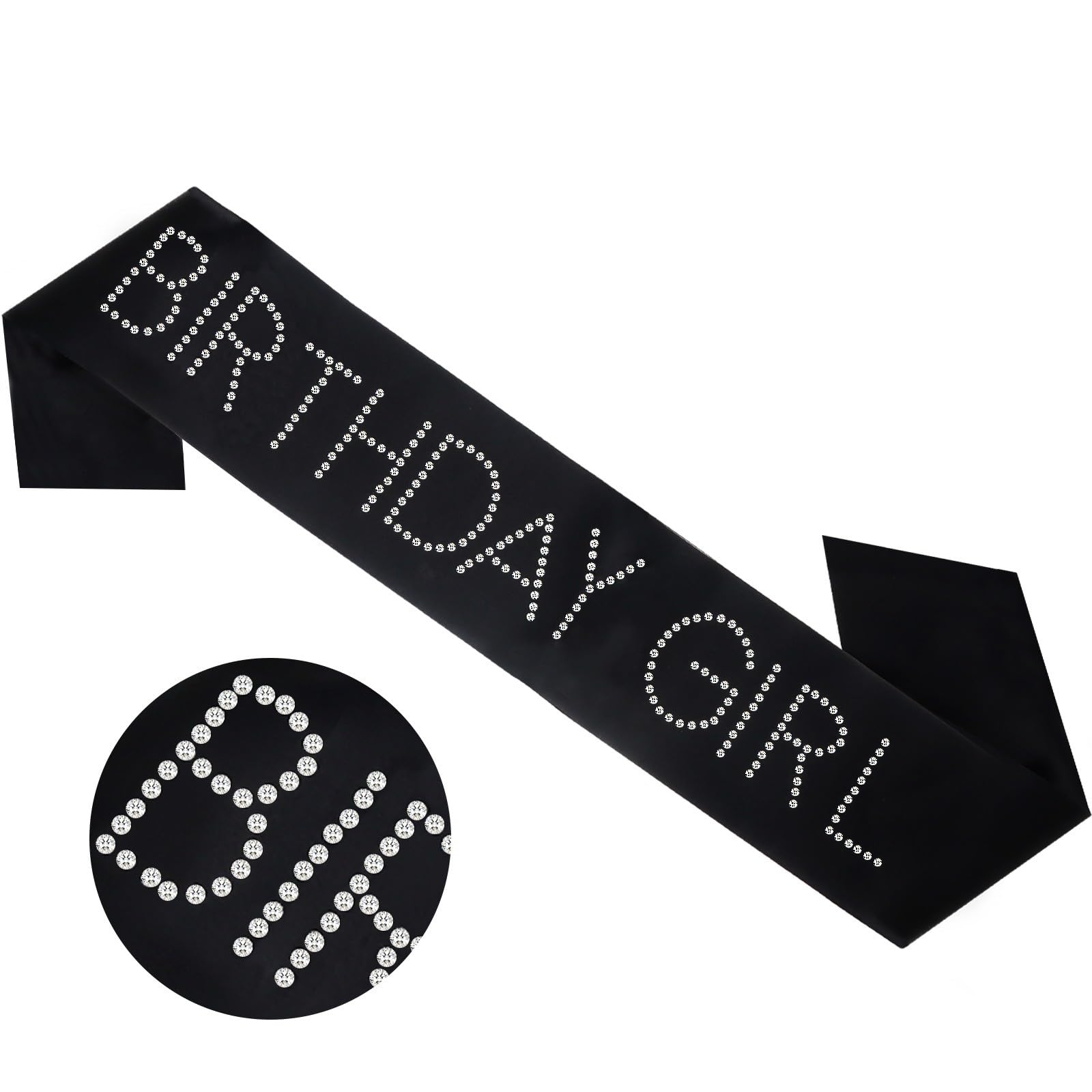 CIEHER Birthday Girl Sash Birthday Sashes for Women Girls Black Birthday Sash Rhinestones Birthday Queen Sash Birthday Gifts Bir