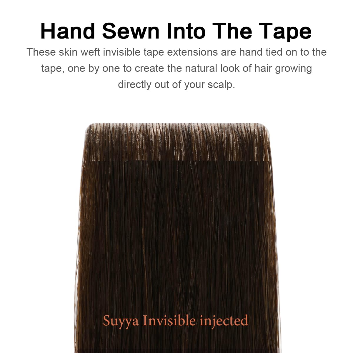 Suyya Invisible Tape In Hair Extensions Human Hair Darkest Brown Seamless Injected Hand-Tied Pro Quality Virgin Human Hair 20Pcs
