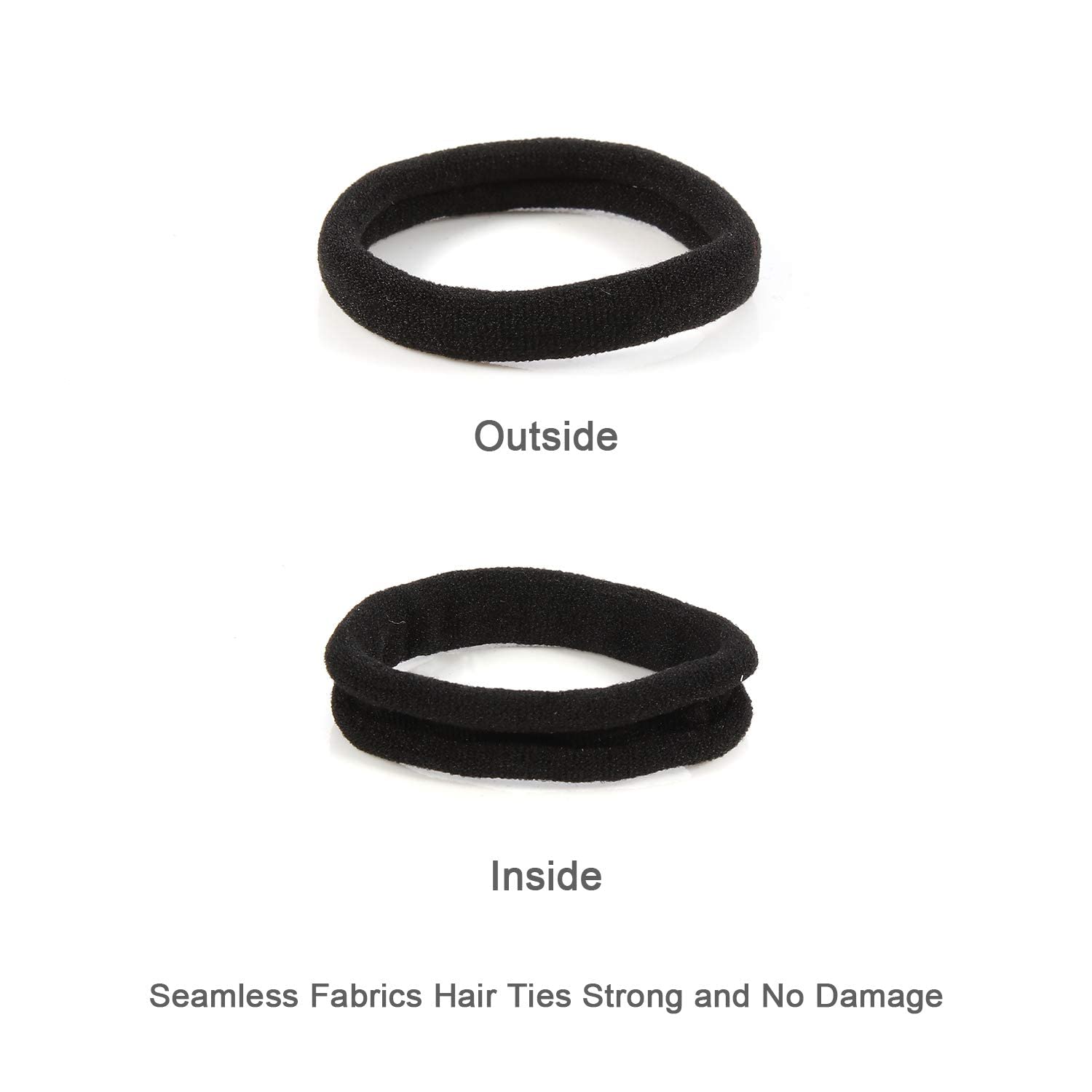 HOYOLS Seamless Hair Ties, Cotton Cloth Fabric Black Hair Bands, Soft Large Ponytail Holder for women Hair Black Scrunchies Head