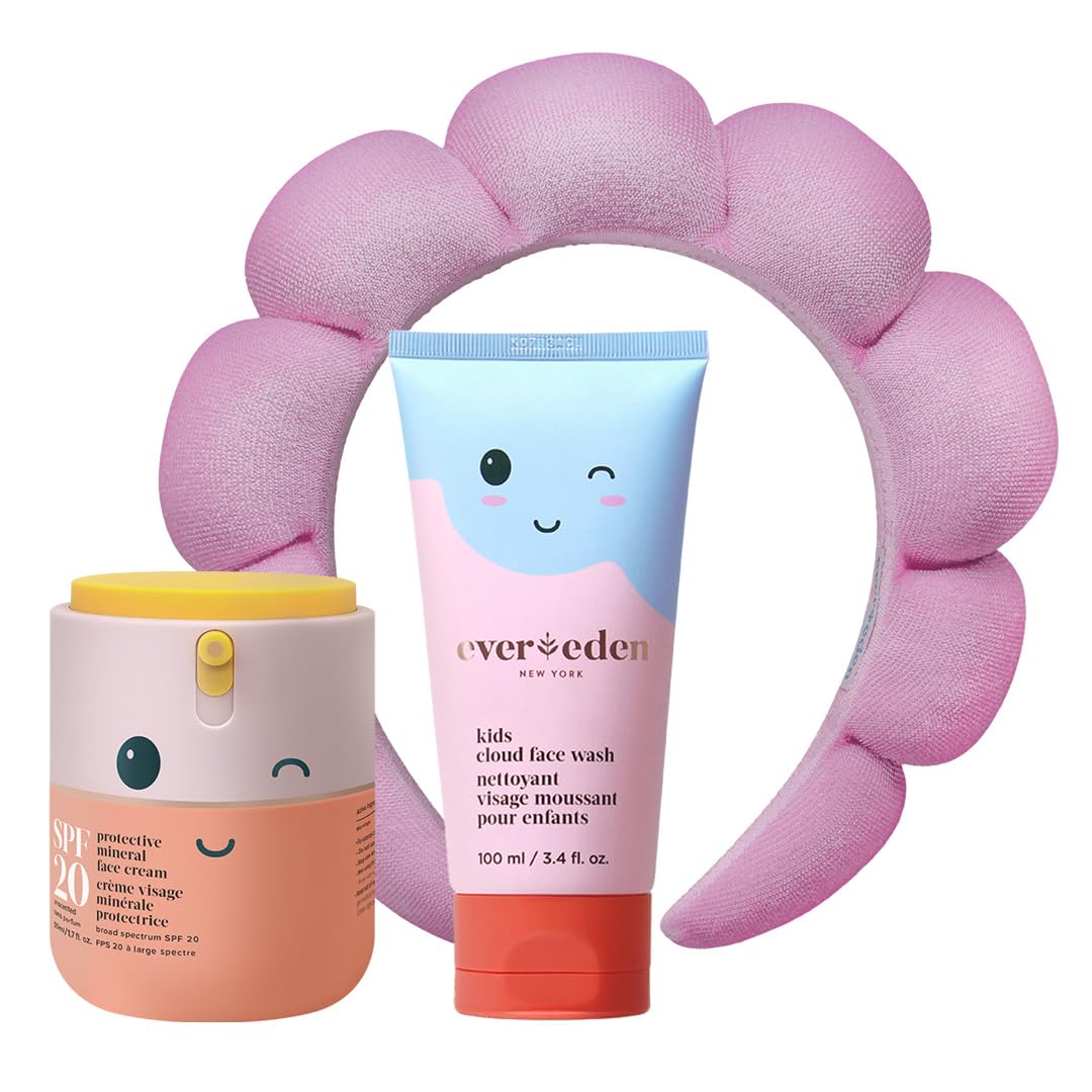 Kids Happy Morning DUO with Spa headband for Girls: Clean & Vegan Skin Care for Kids Bundle | Kids Skin Care Cloud Face Wash + S