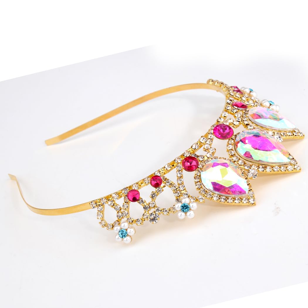 Cocide Rapunzel Crown For Girls Ab Crystal Tiara And Crown For Birthday Party Pearl Headband For Rhinestone Princess Hairpiece F