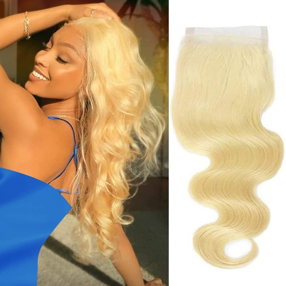 QTHAIR 14A Brazilian Blonde #613 Body Wave 4X4 Lace Closure Transparent Lace Frontal Closure 12inch 100% Blonde Human Hair Body 