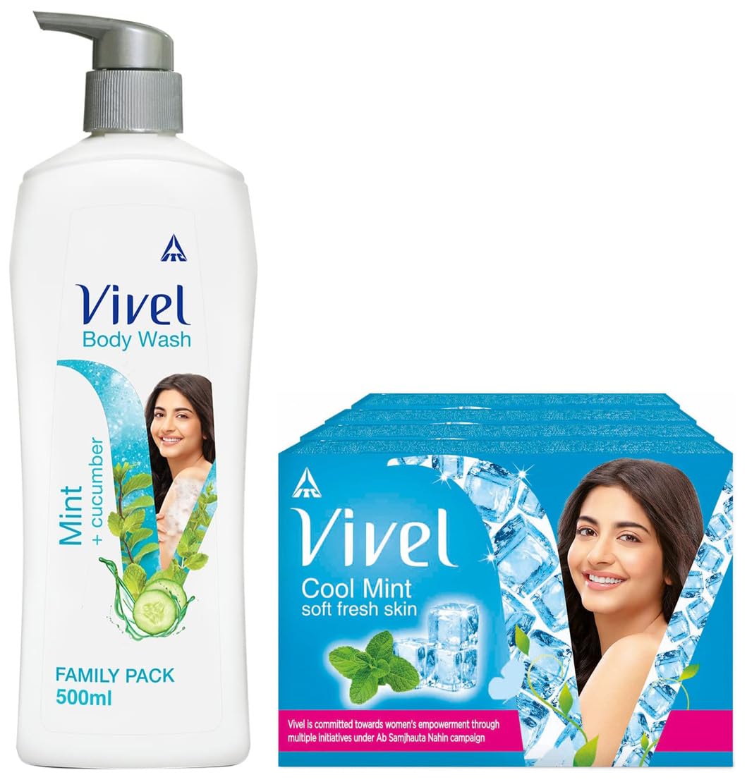 Vivel Cool Mint Bathing Soap With Menthol For Soft, Refreshing Skin |Cooling Fragrance|Combo Pack 150G (Pack Of 4) And Vivel Bod