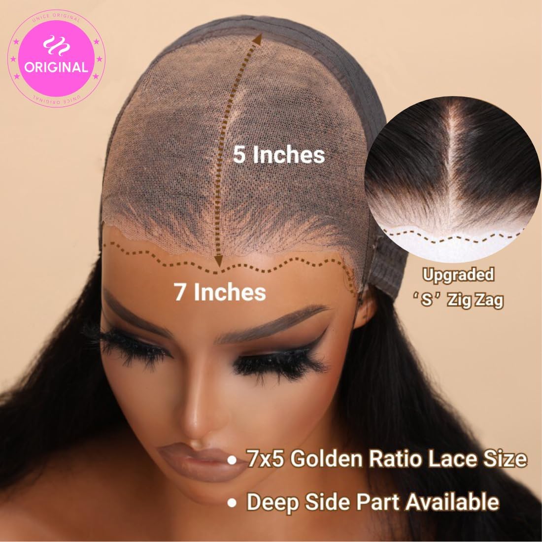 Unice Straight Bye Bye Knots Wig Bleached Invisible Knots 7X5 Lace Front Wigs Human Hair Put On And Go Glueless Human Hair Wig P