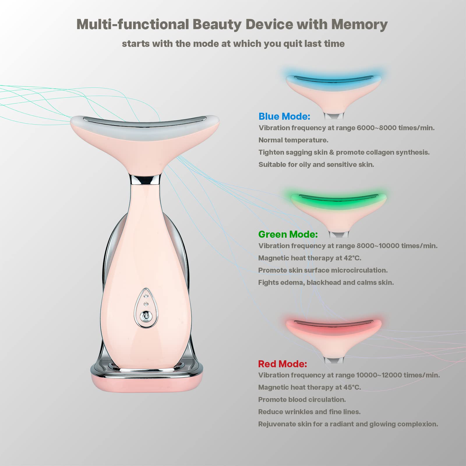 VRAIKO LILY Neck Face Massager, Face Sculpting tool, Skin Rejuvenation Device with Thermal, Triple Action LED and Vibration, for