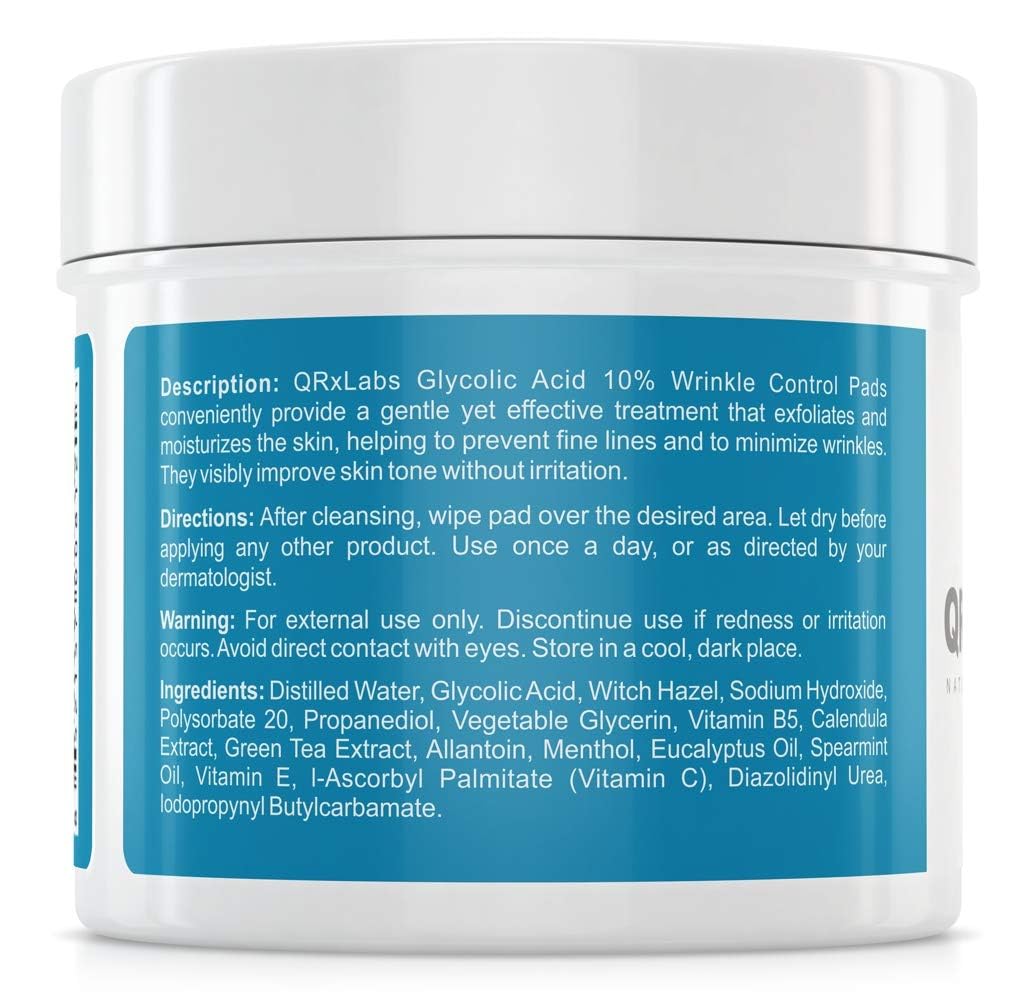 Glycolic Acid 10% Wrinkle Control Pads For Face & Body - 10% Ultra Pure Glycolic Acid, Allantoin, Vitamins B5, C & E, Calendula