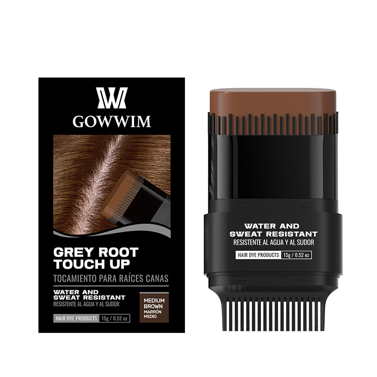 Gowwim Hair Color Stick, Waterproof Grey Hair Coverage Touch Up for Women & Men 2in1 Convenient Instant Dyeing With Comb, Medi