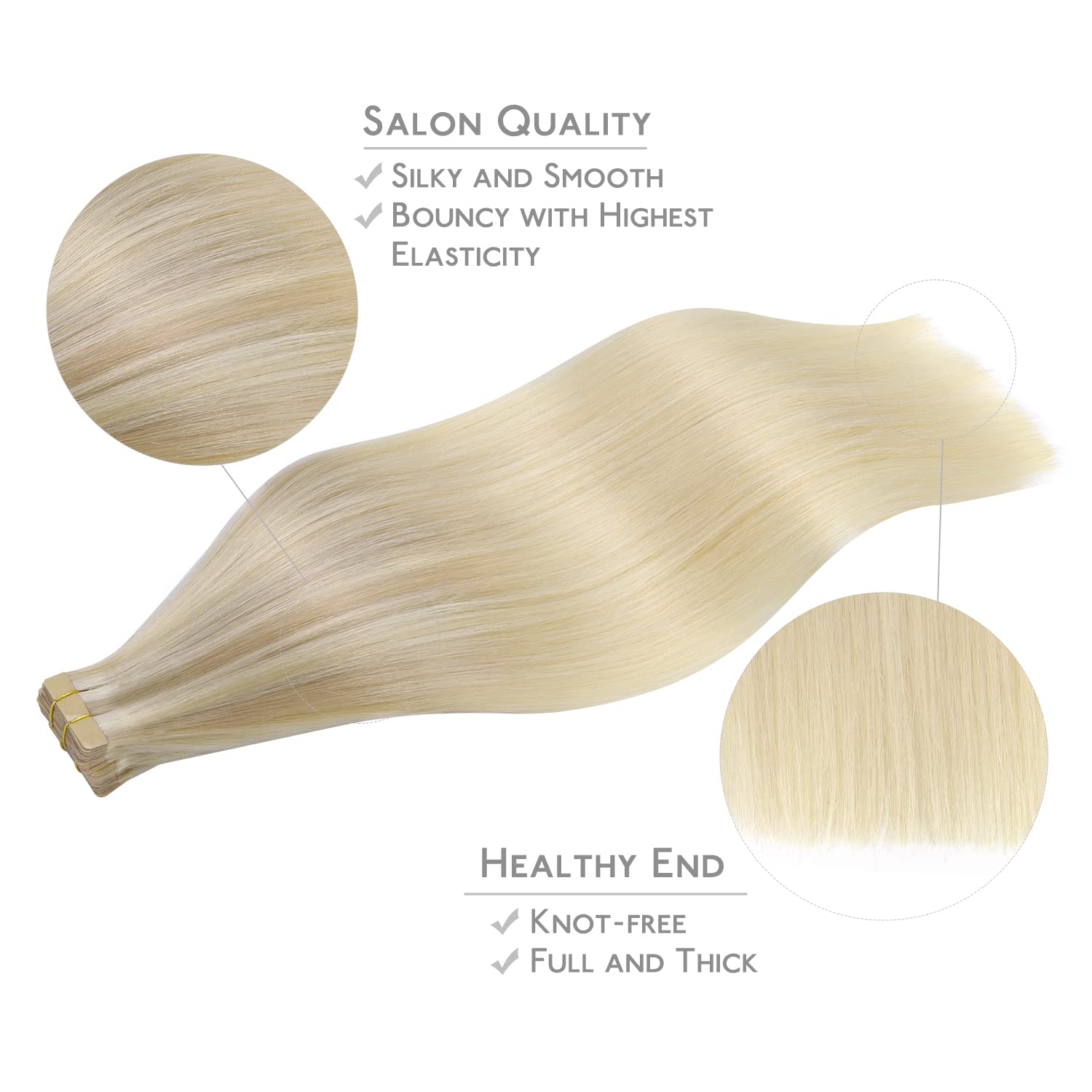 Wennalife Tape In Hair Extensions Human Hair, 20Pcs 20 Inch 50G Ash Blonde To Golden Blonde And Platinum Blonde Remy Tape Hair E