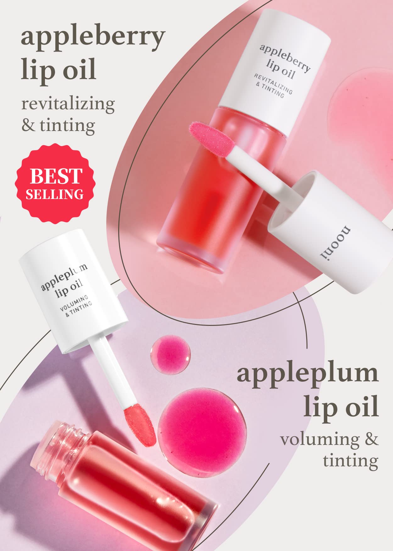 Nooni Appleseed Lip Oil Set - Appleberry & Appleplum | With Apple Seed Oil, Lip Oil Duo, Lip Stain, Long-Lasting, Plumping, Gift