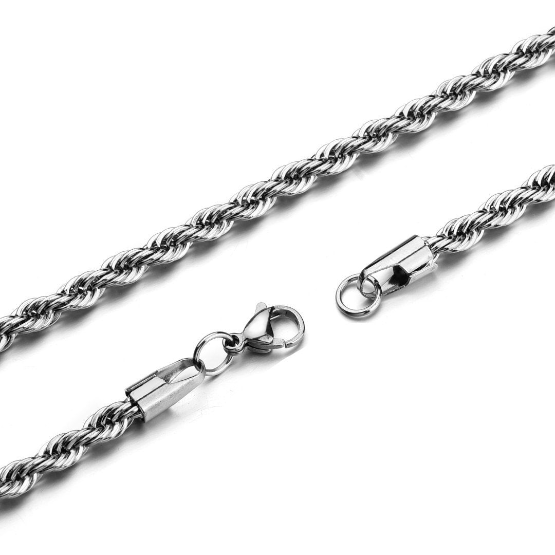 HolyFast Twist Chain Bracelets 4mm 7Inches- Stainless Steel Rope Jewelry for Men & Women