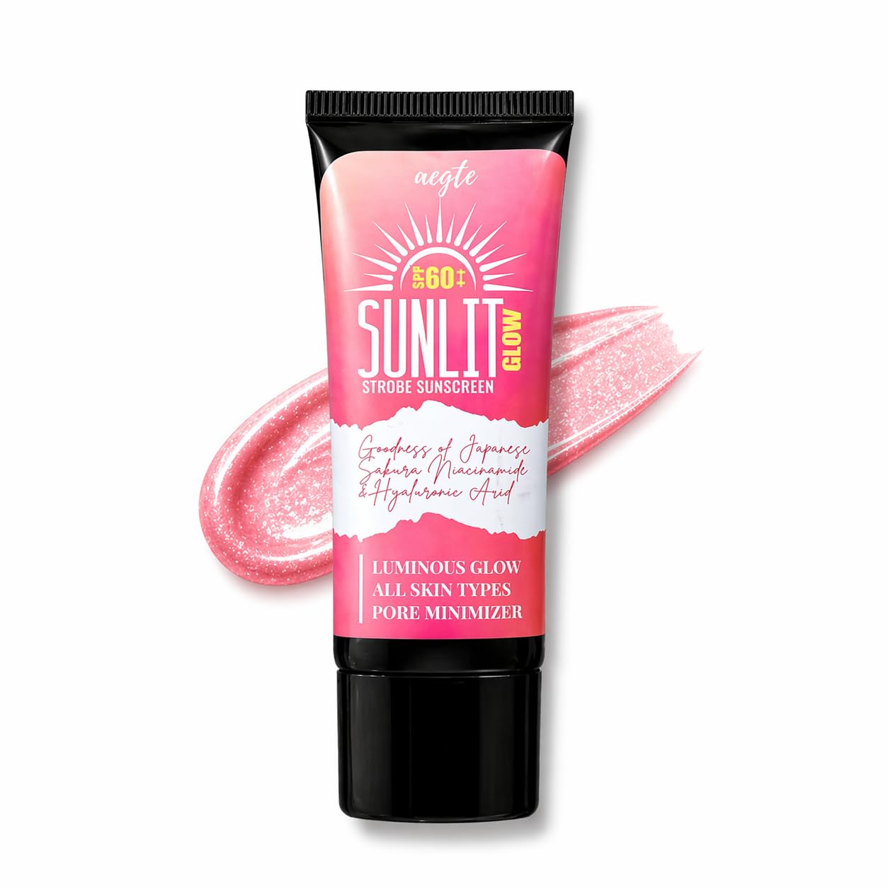Aegte Sunlit Glow Strobe Sunscreen SPF 60++ (Moisturizer + Highlighter) 30gm (Pink)