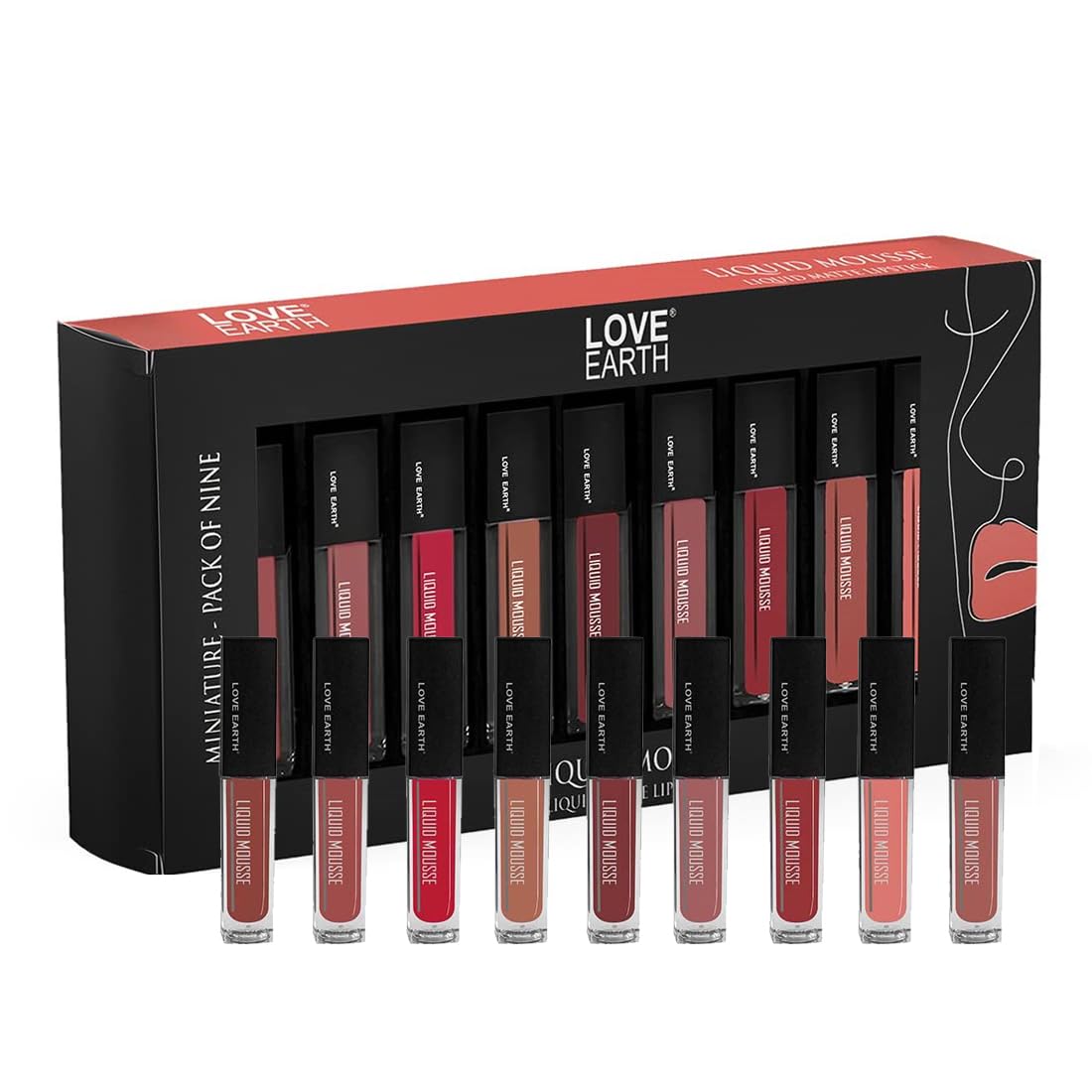 Love Earth Liquid Matte Lipstick Combo Pack 9 Piece Set With Waterproof Mousse Jojoba Oil, And Vitamin E  SmudgeProof, Transfe