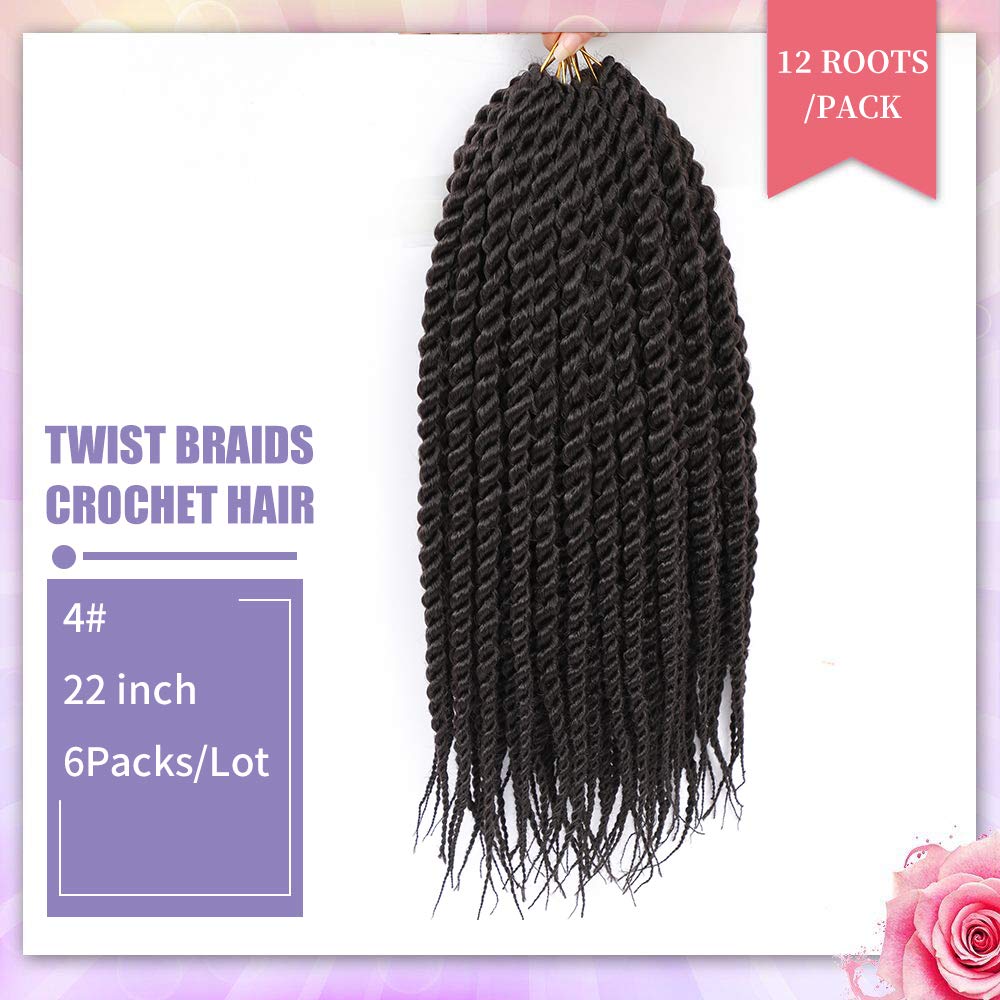 Admutty Havana Twist Crochet Hair 18" Jumbo Senegalese Twist 6 Packs - 4# Synthetic Braids