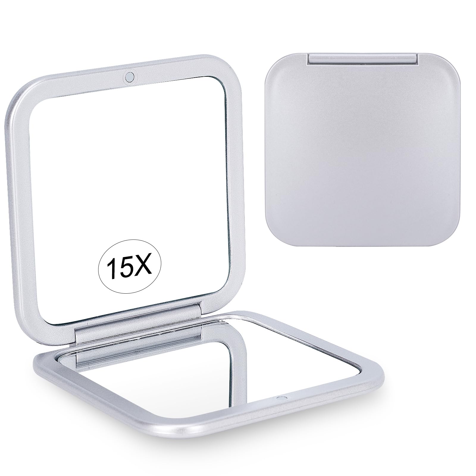 Compact 15X Magnifying Makeup Mirror For Travel, Small Pocket Mirror - Handy Foldable & Portable 2-Sided With 15X Magnifying And