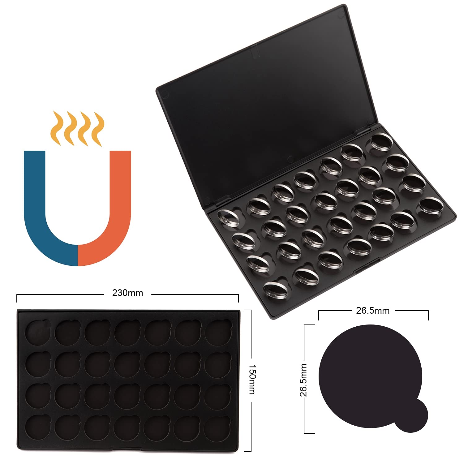 Allwon Empty Magnetic Eyeshadow Makeup Palette With 28Pcs 26Mm Round Metal Pans