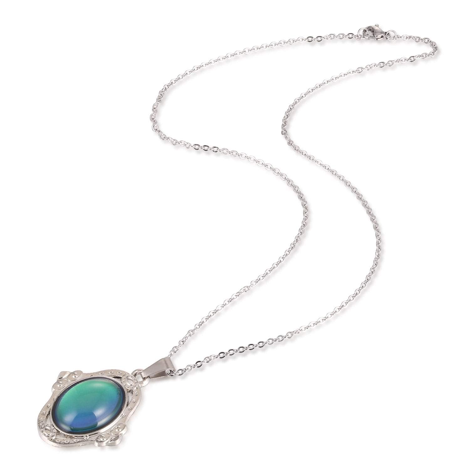 FM FM42 Temperature Sensing Color Changing Vintage Oval Pendant Necklace with 19.29  Stainless Steel Rolo Chain ZN1308