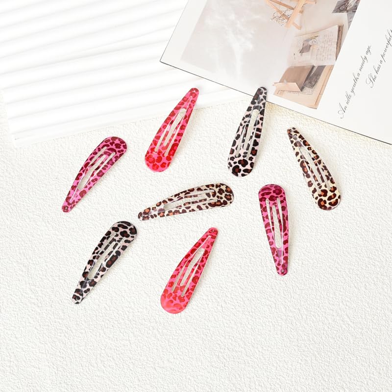 Y2k Snap Hair Clips Pink Leopard Print Barrettes Hairpins Snap Clips for Hair No Slip Brown Cheetah Metal Hair Clip Set of 8 Sty