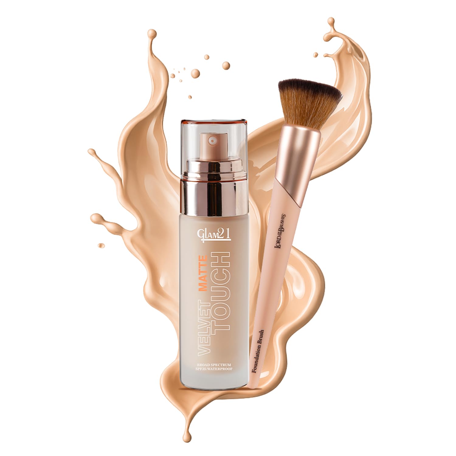 Glam21 Velvet Touch Oil Control Silk Foundation Spf 35,50Gm+ Lord Of The Brushes Foundation Brush | Waterproof Full Coverage Mat