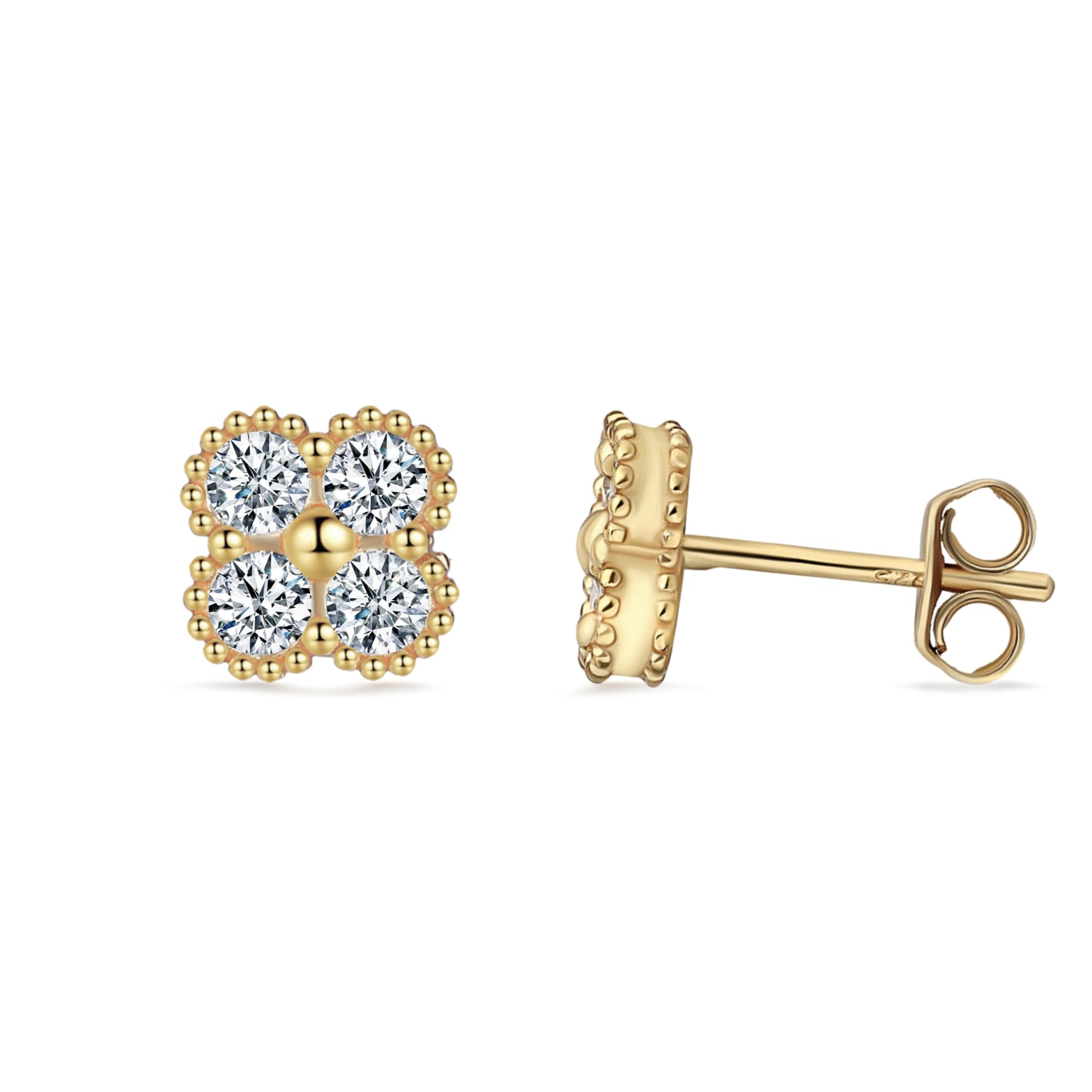 PERIMADE 18K Gold Plated Moissanite Four Leaf Clover Stud Earrings for Women, 925 Sterling Silver Lucky Clover Earring Studs for