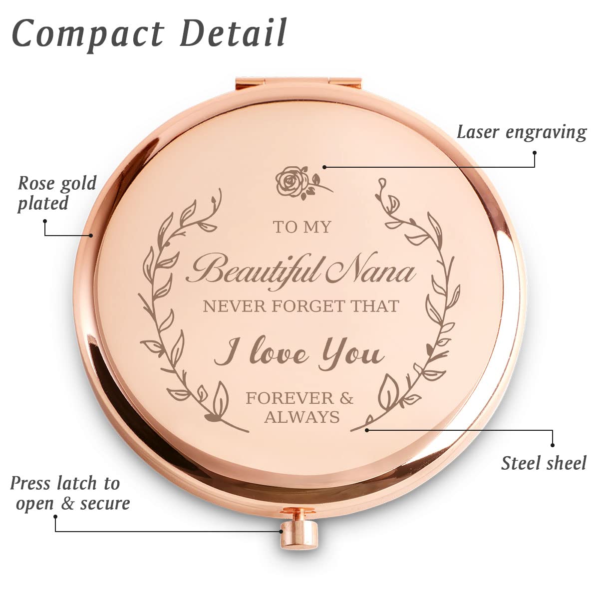 Mllxx Nana Gifts From Grandkids Granddaughter Grandson, I Love You Personalized Compact Mirrors Basket Stuffers For Grandmother